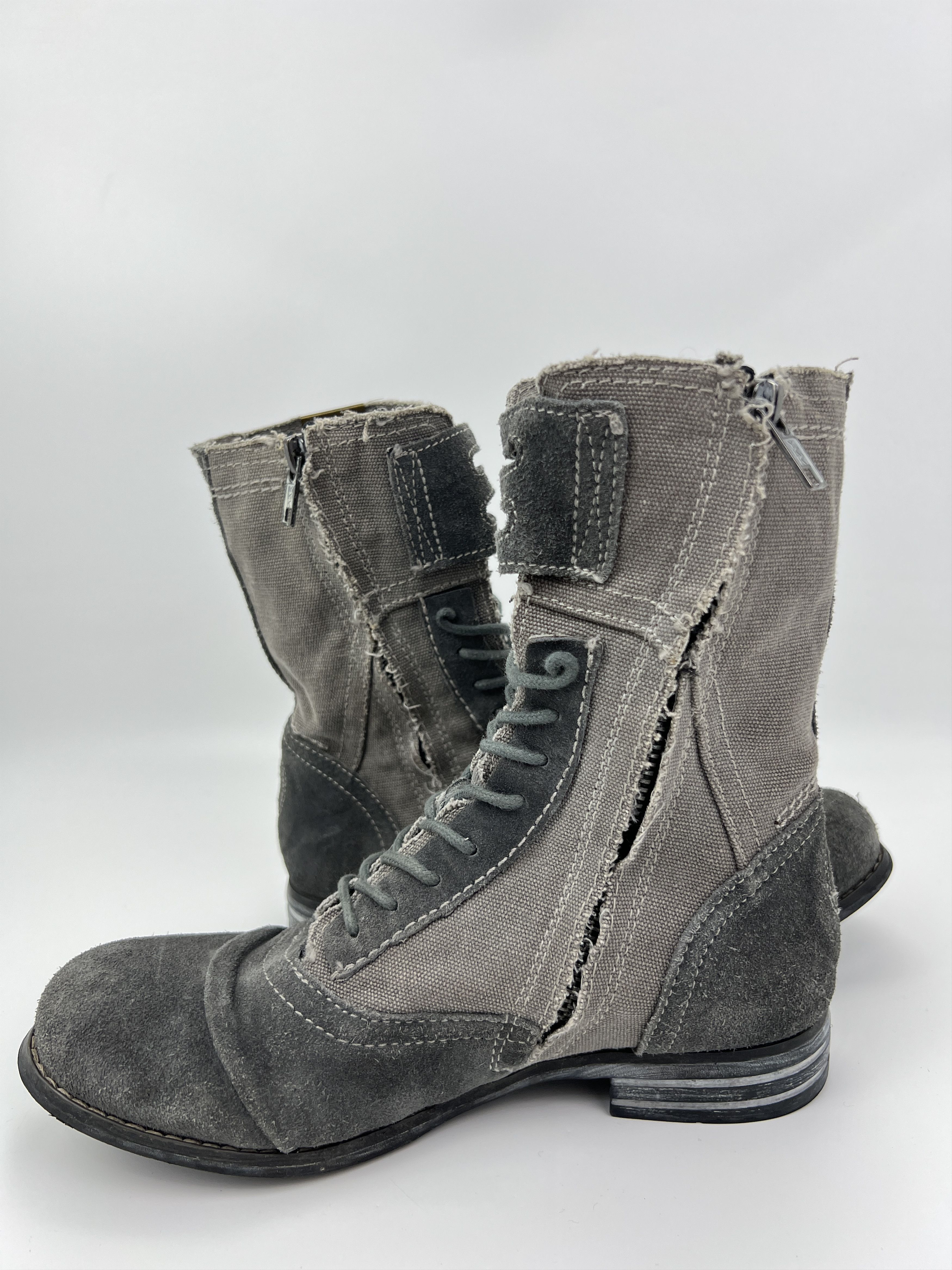 Vintage Y2K Bunker Avant Garde Grey Suede\Denim Boots Combat Style Size US 7 / IT 37 - 5 Thumbnail