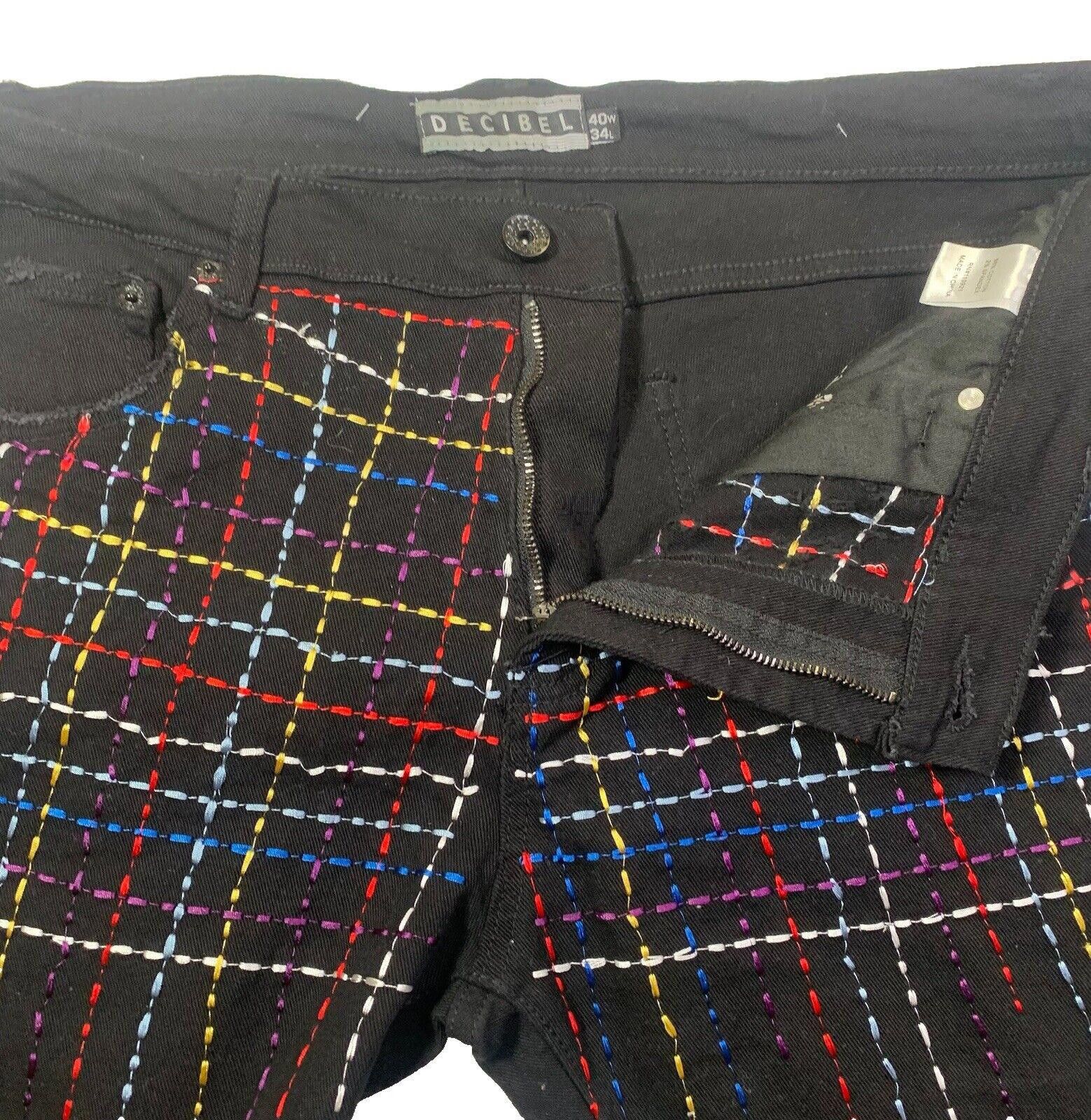 Other Decibel Black Jeans Men's 40x34 Embroidered Front Frayed Size US 40 / EU 56 - 4 Thumbnail