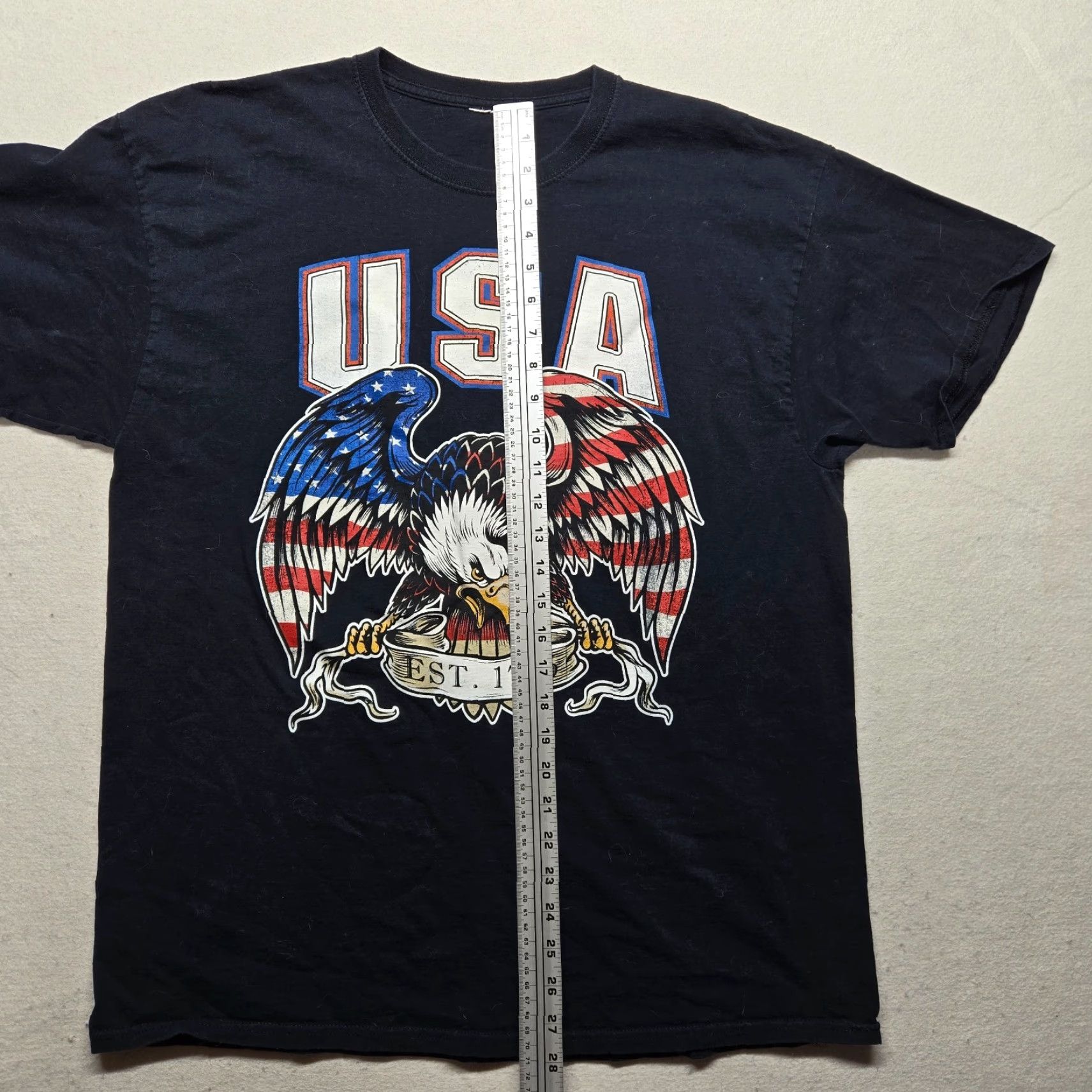 Vintage Patriotic Shirt USA Flag 1776 Forth July Adult XL Black T-Shirt Size US XL / EU 56 / 4 - 4 Thumbnail