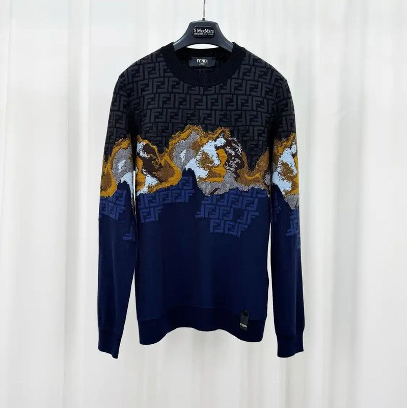 Fendi Fendi Men's Color-blocked Wool Knit Sweater 0089 Size US S / EU 44-46 / 1 - 1 Thumbnail