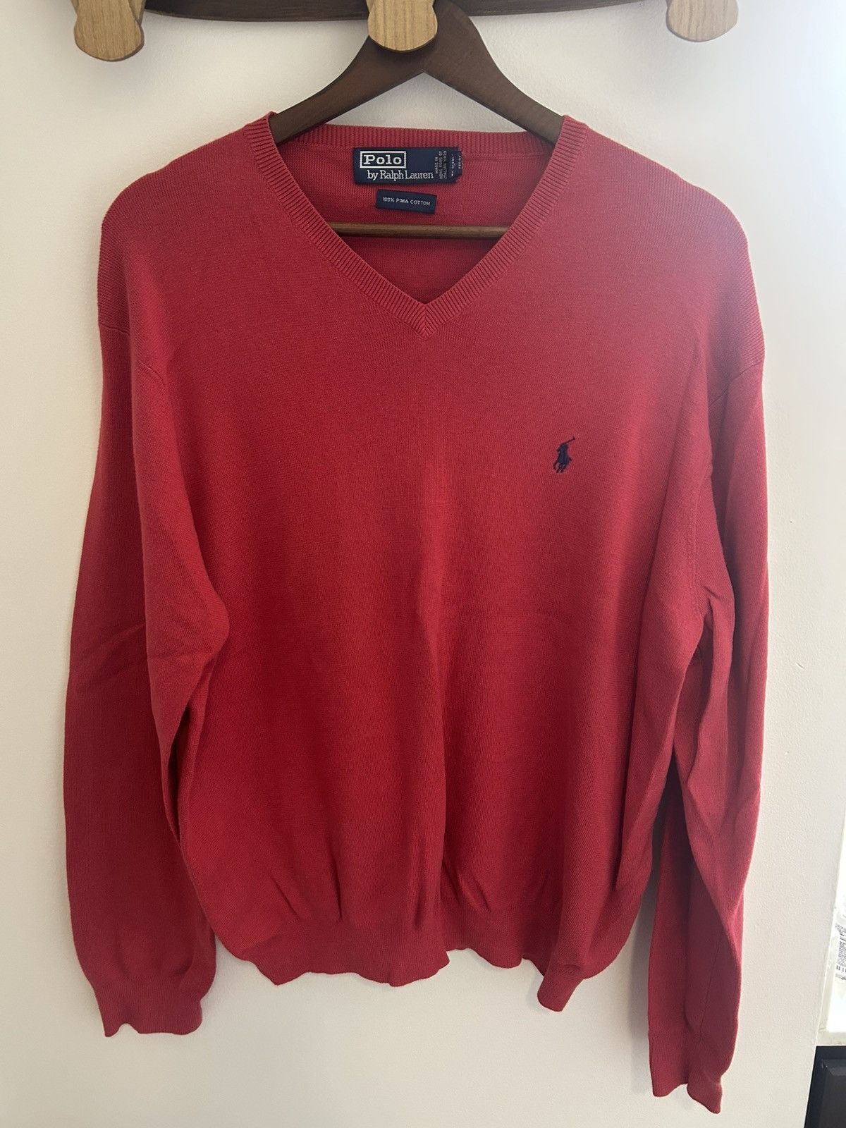 Polo Ralph Lauren Ralph Lauren Men's 100% Pima Cotton V-Neck Sweater in Red Size US XL / EU 56 / 4 - 1 Thumbnail