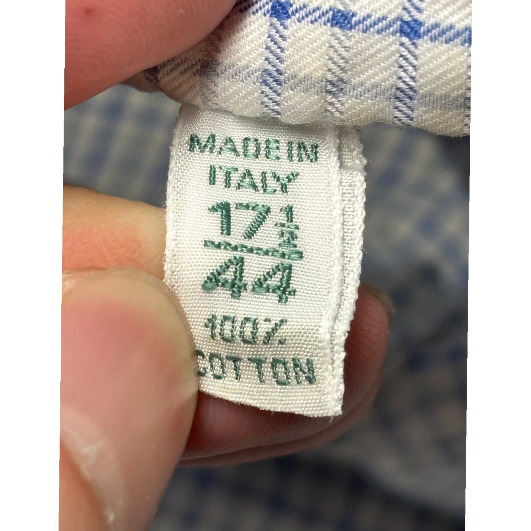 Vintage Luigi Borrelli Napoli Mens Shirt 17.5 44 Blue White Micro Check Made Italy Dress Shirt Classic Fit Size US XXL / EU 58 / 5 - 5 Thumbnail