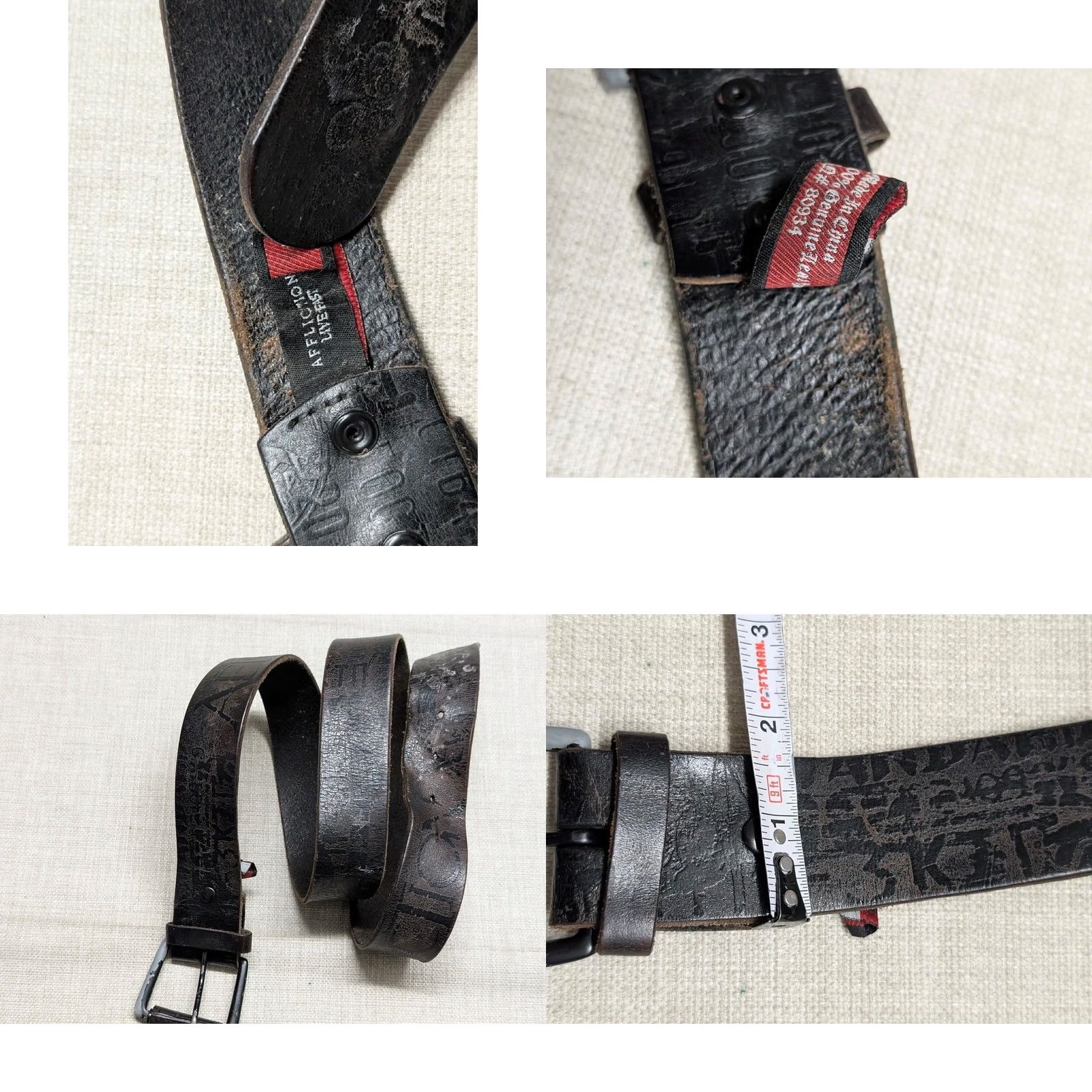 Affliction VINTAGE Affliction belt Western Belt XL 42 Cowhide brown leather Spellout buckle 1-5/8" XS? Size 42 - 10 Thumbnail