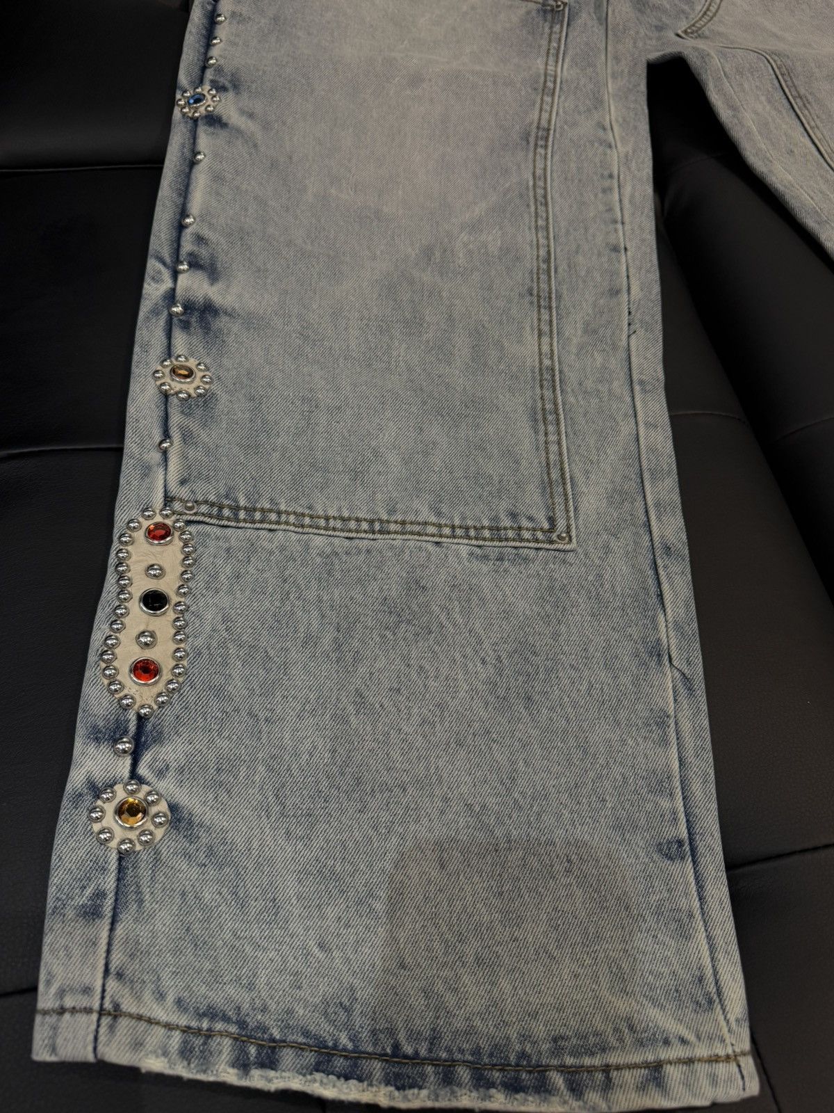 Other Size 36 - JP Sorrow Rhinestone Double Knee Denim Size US 36 / EU 52 - 2 Thumbnail