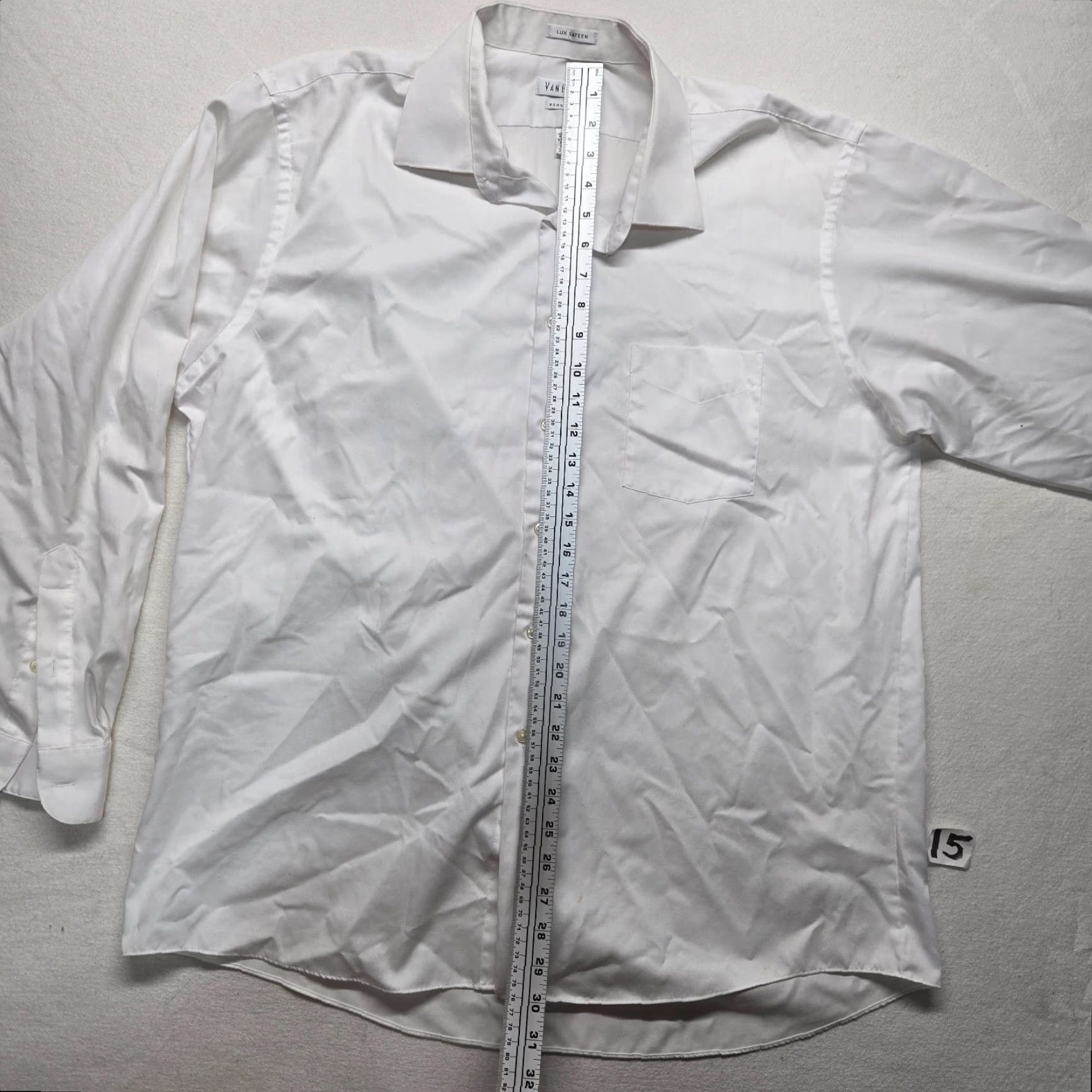 Van Heusen VINTAGE Van Heusen Dress Shirt Men's Regular Fit 17.5 White Cotton Blend Solid 90s Size 46R - 6 Thumbnail