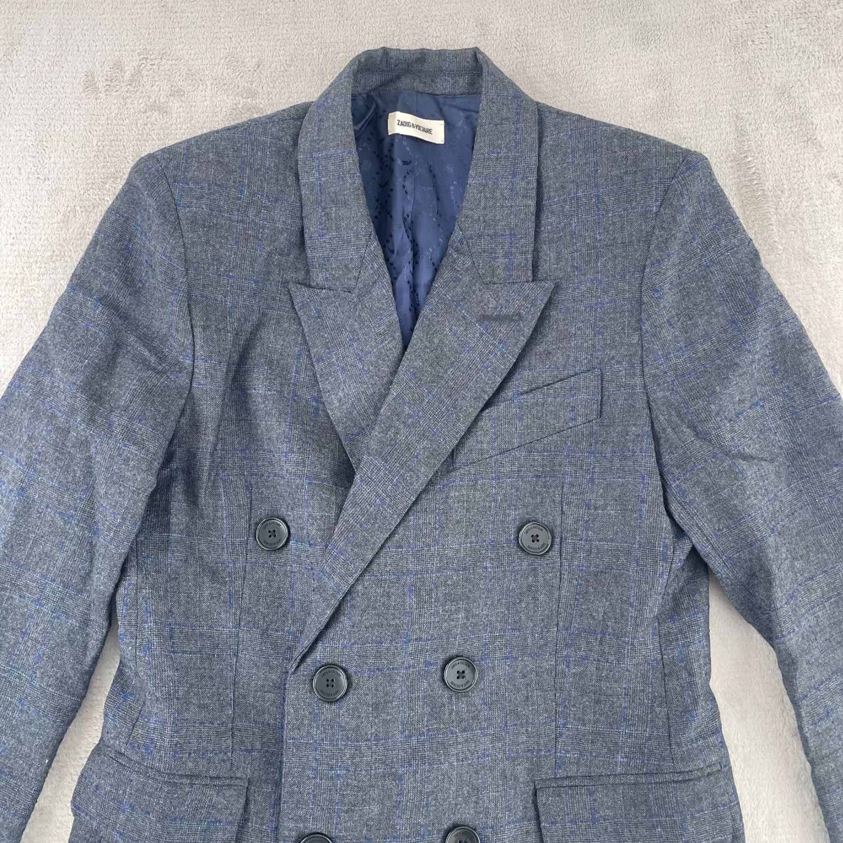 Zadig & Voltaire ZADIG & VOLTAIRE Mina Carreaux Coat Jacket Women XS Grey Wool Double Breasted Coat/Jacket Size XS / US 0-2 / IT 36-38 - 5 Thumbnail