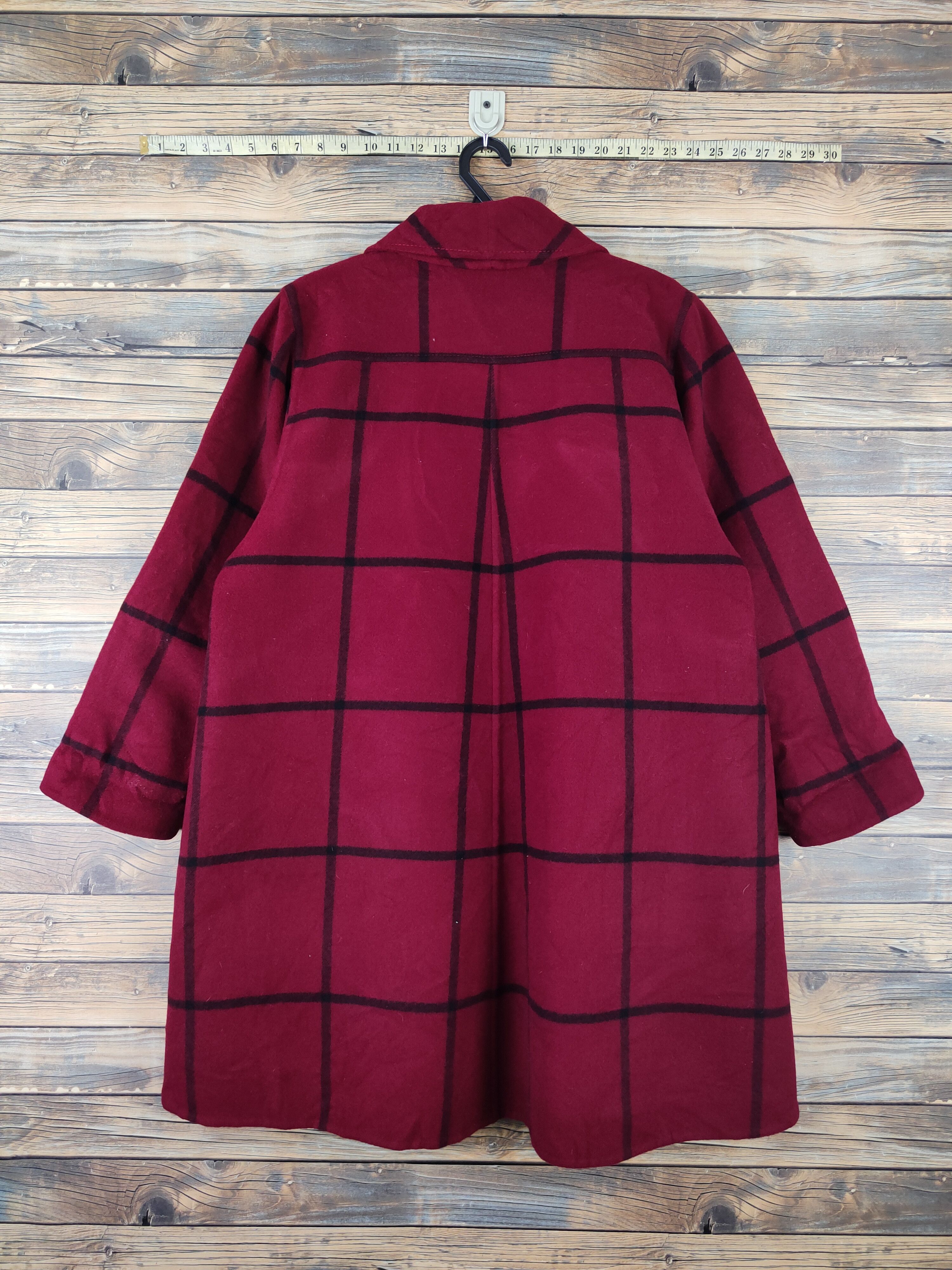 Vintage Pierre Manteam checkered Red Wool Coats #W2228 Size L / US 10 / IT 46 - 7 Thumbnail