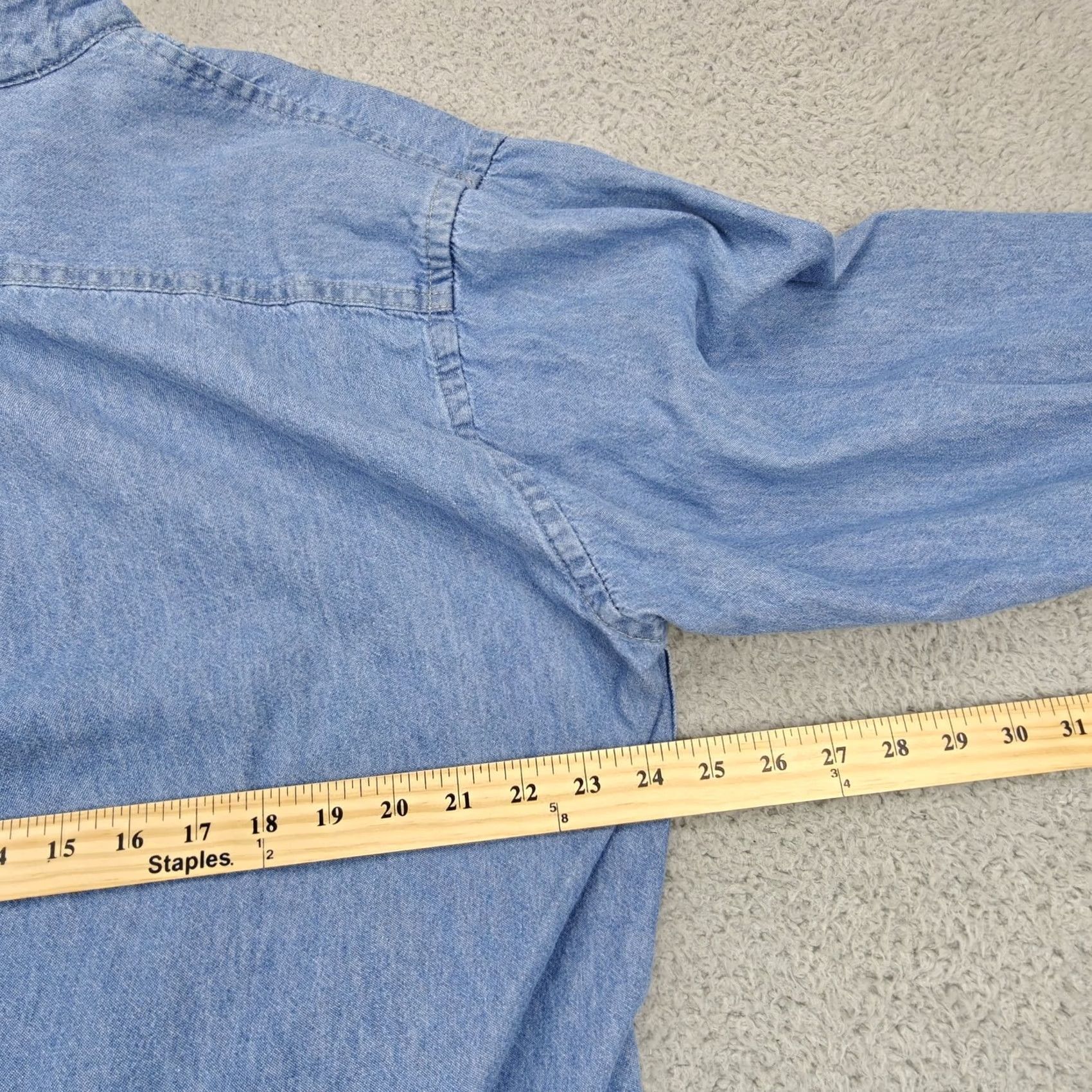 Denime VINTAGE Harriton Shirt Mens XL Blue Denim Long Sleeve Button Front 87 Patch Size US XL / EU 56 / 4 - 7 Thumbnail