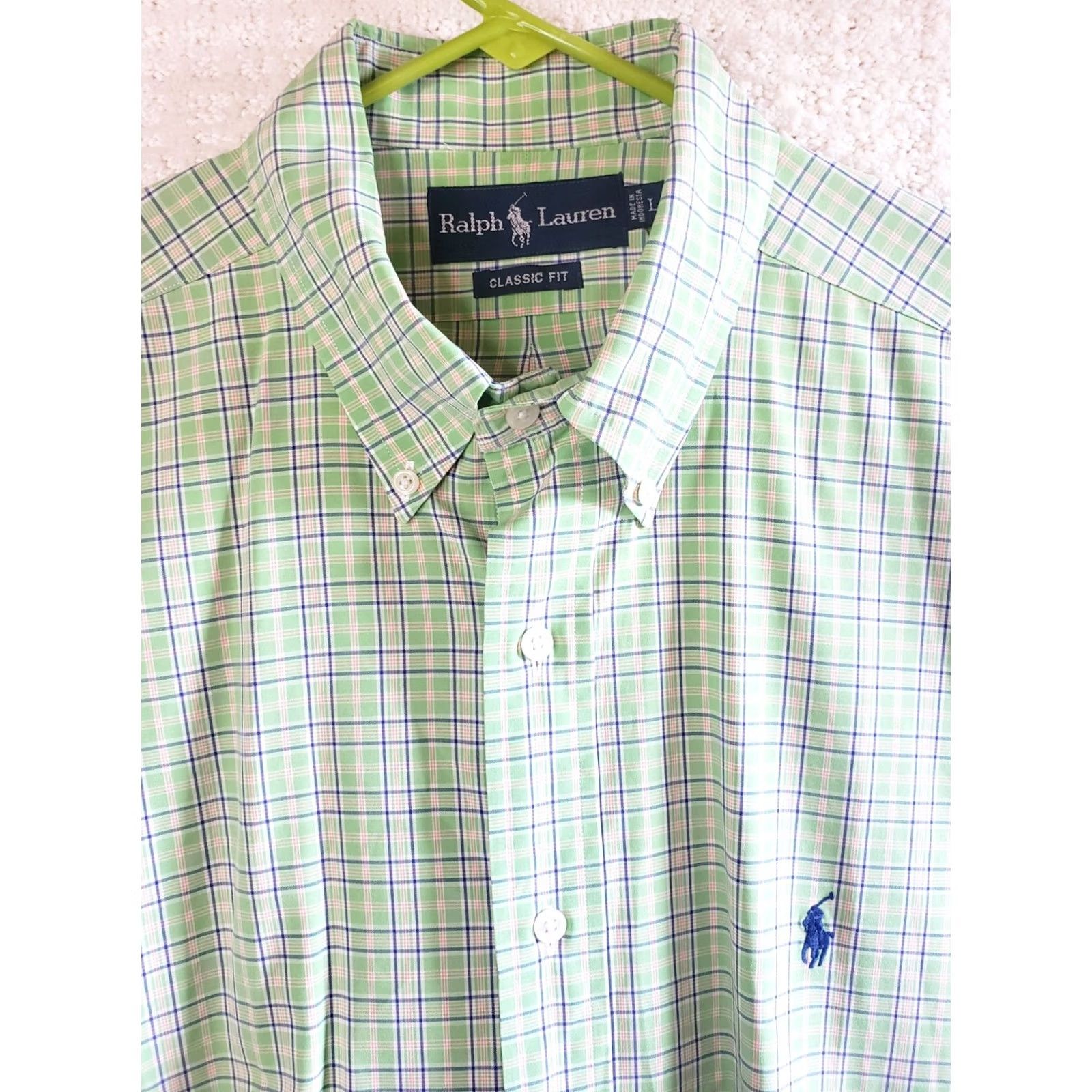 Ralph Lauren Ralph Lauren Men's L Custom Fit Green Plaid Short Sleeve Button-Up Cotton Shirt Size US L / EU 52-54 / 3 - 4 Thumbnail