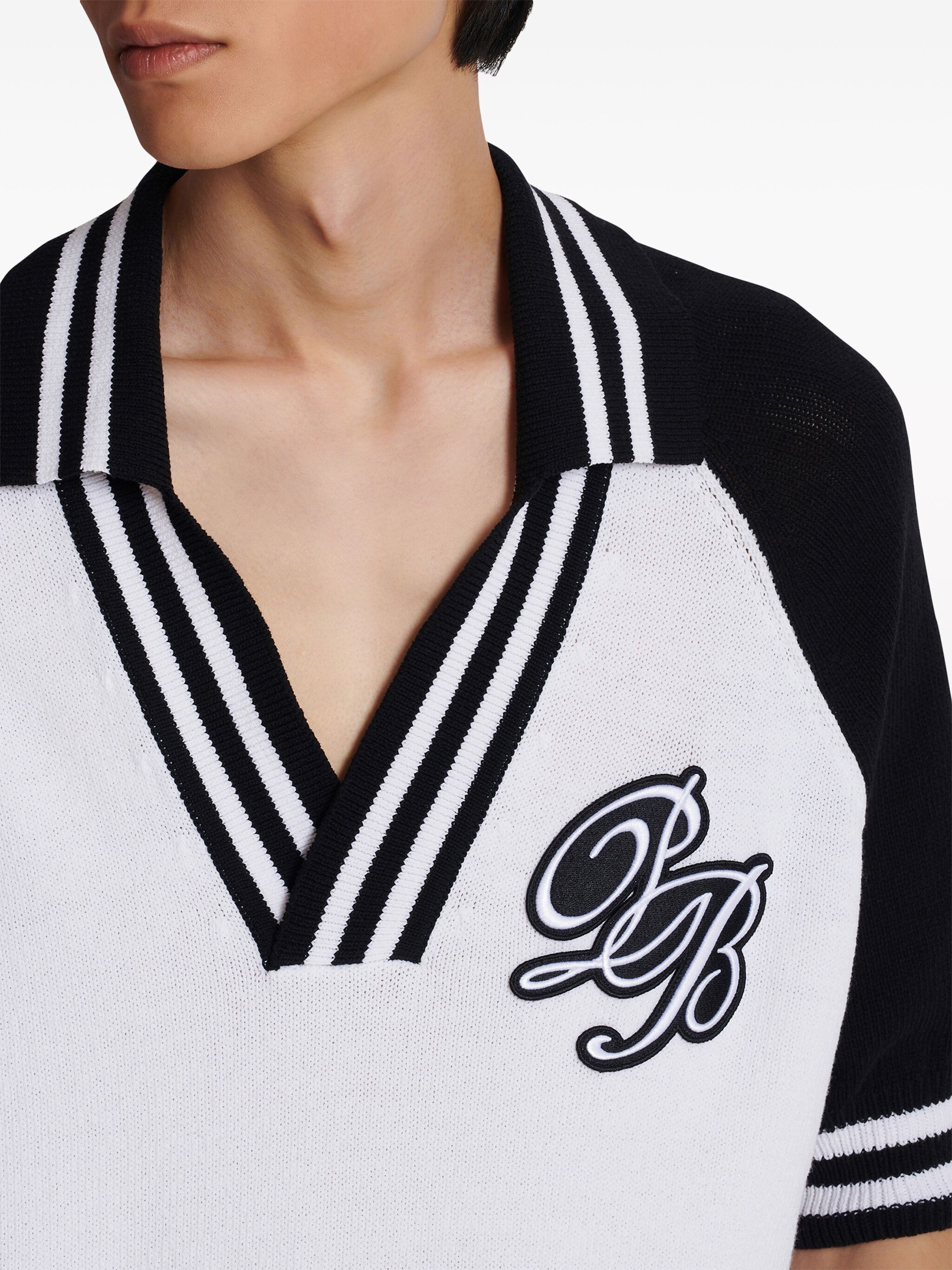 Balmain o1s1wg110125 Knitted Polo Top in White Black Size US M / EU 48-50 / 2 - 7 Thumbnail