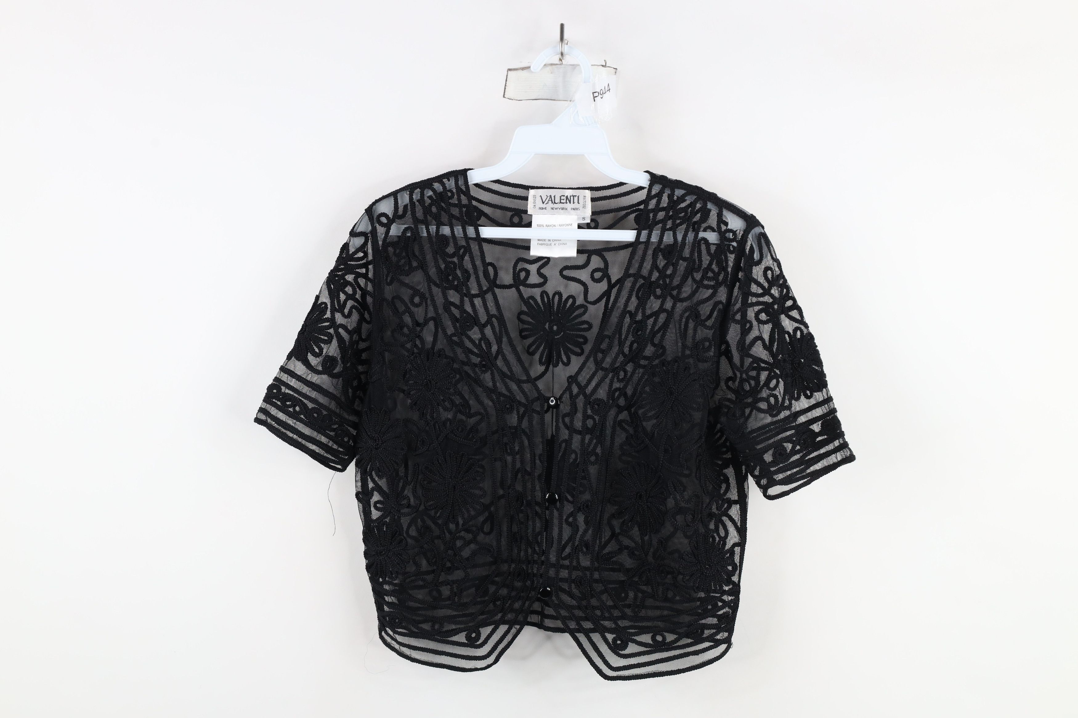 Vintage Vintage 90s Babydoll Lace Flower Cardigan Shirt Black Size S / US 4 / IT 40 - 1 Thumbnail