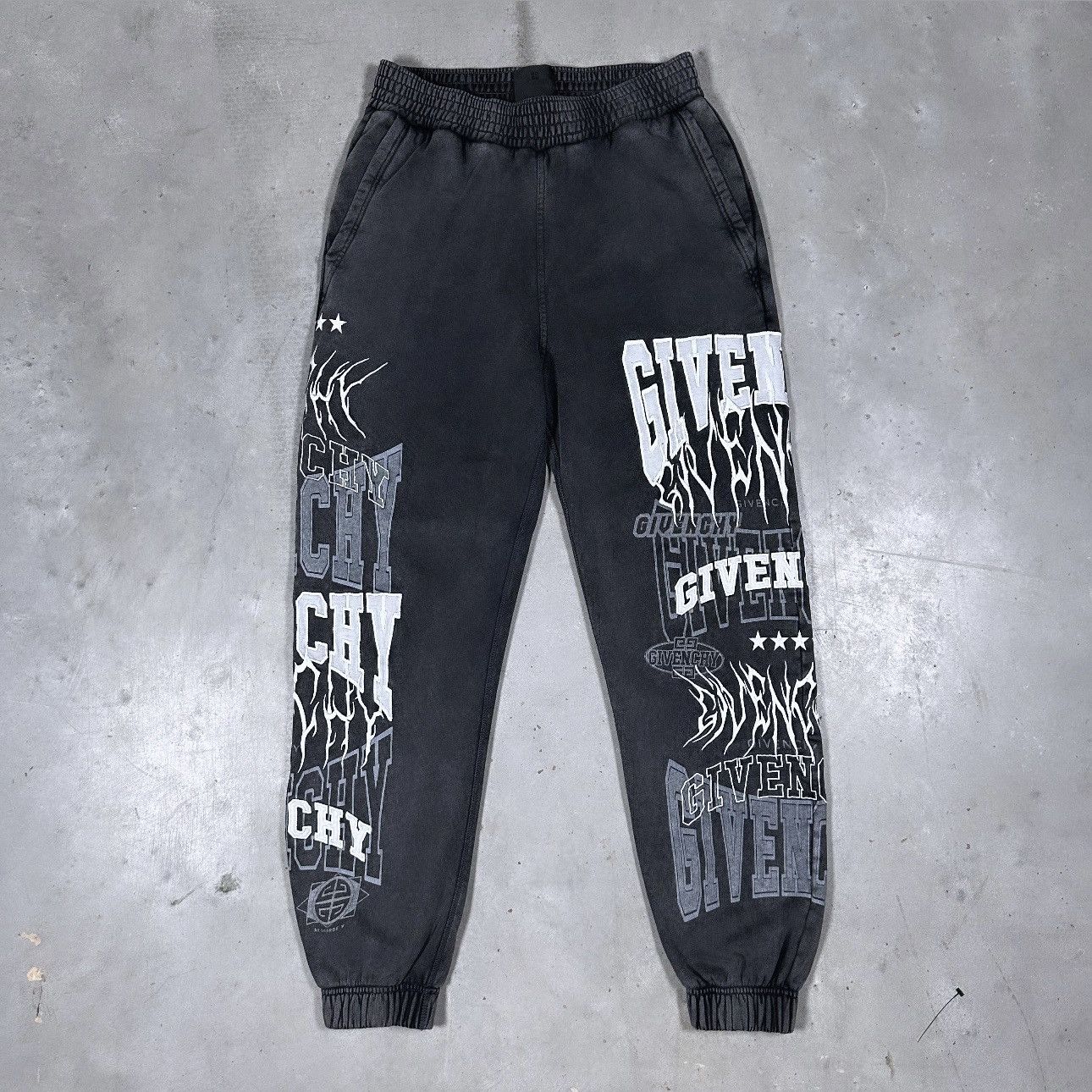 image of Givenchy Multi Logo Embroidered Sweatpants in Black Grey, Men's (Size 34)