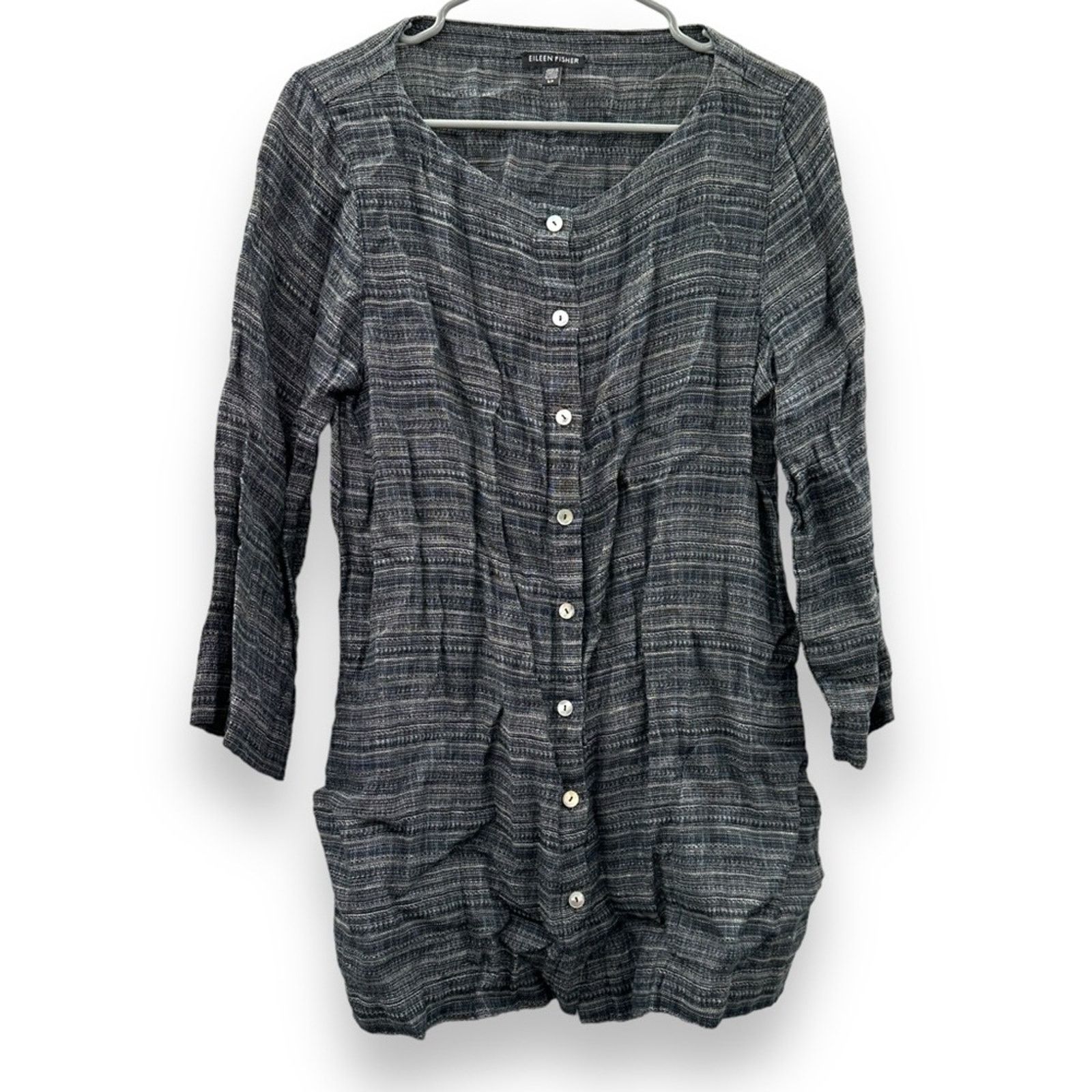 Eileen Fisher Eileen Fisher Coastline Organic Linen Button Down Tunic Top Size S / US 4 / IT 40 - 3 Thumbnail