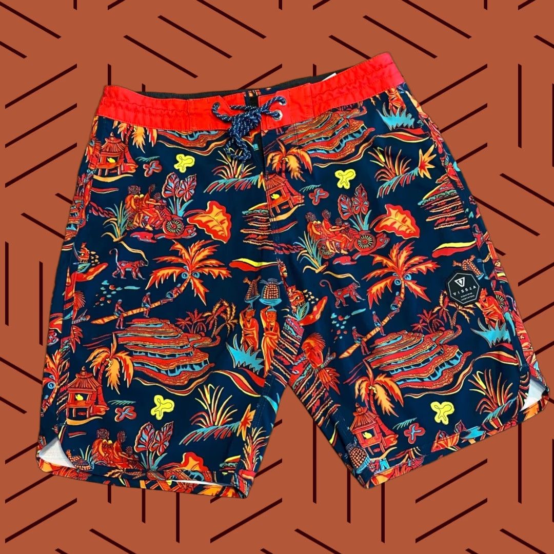 Vissla Vissla Board Shorts Mens 29 Red Hawaiian Drawstring 9" Inseam Swim Trunks Size US 29 - 1 Thumbnail
