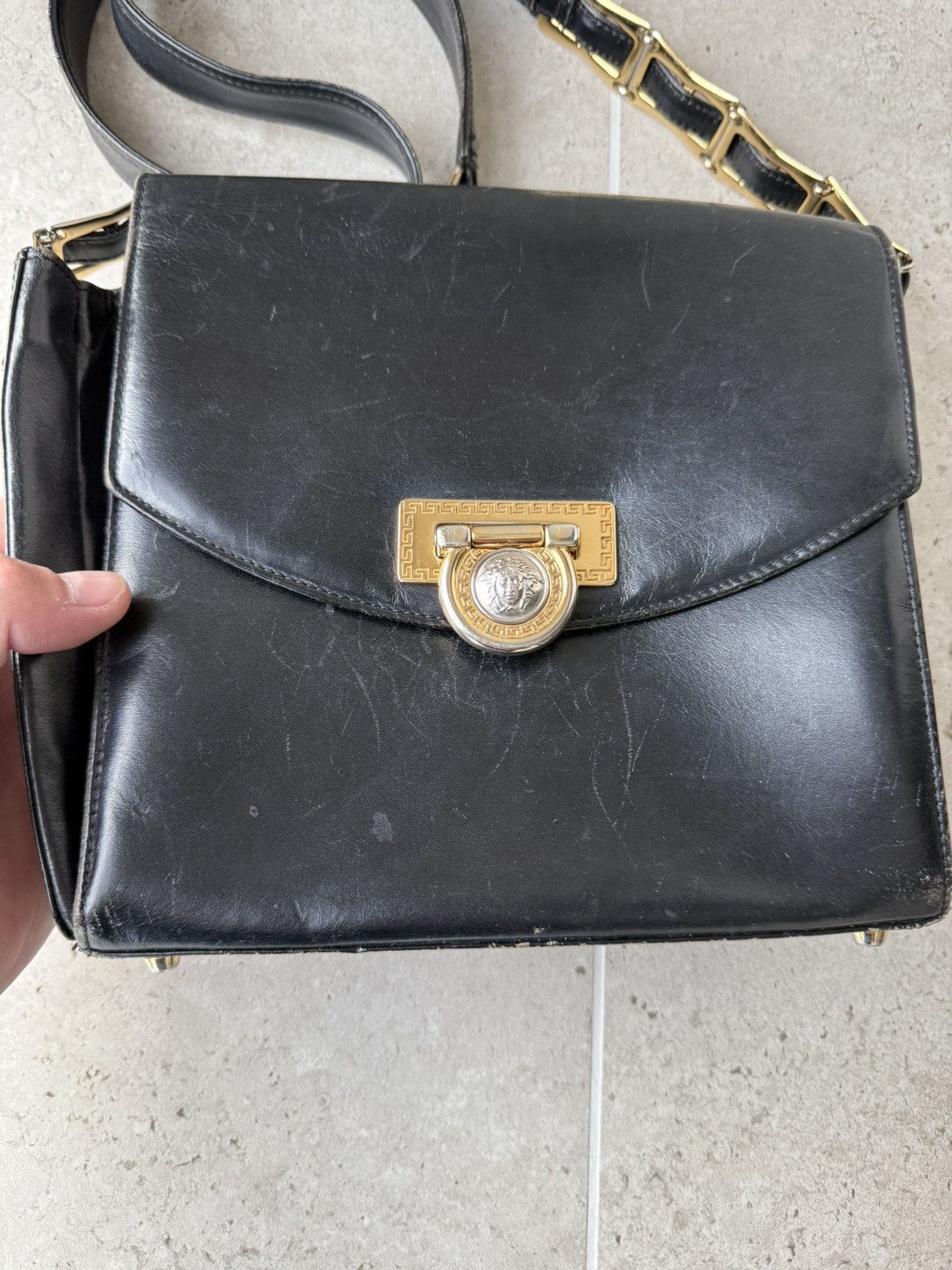 Versace Vintage Versace Black Leather Gold Shoulder Bag Size ONE SIZE - 3 Thumbnail