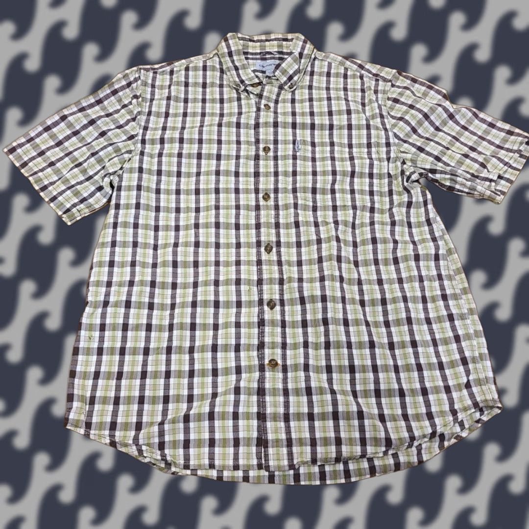 Carhartt Carhartt Shirt Men L Relaxed Button-Down Plaid Cotton Green White Short Sleeve Embroidered Logo USA Size US L / EU 52-54 / 3 - 1 Thumbnail