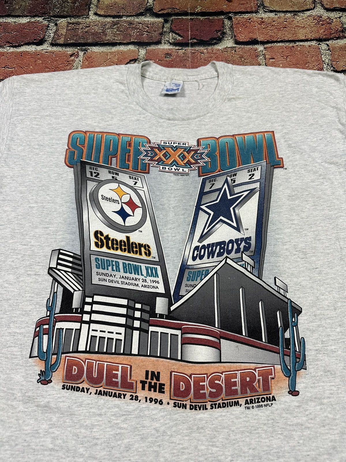 NFL × Salem Sportswear × Vintage Vintage Steelers Cowboys Duel In Desert Super Bowl XXX Tee Size US XL / EU 56 / 4 - 3 Thumbnail
