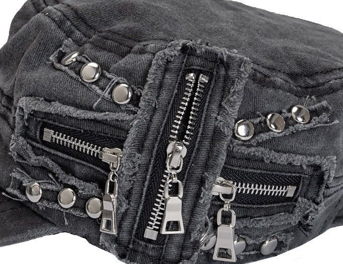 Japanese Brand Avant garde punk distressed zip studded cross raw cap hat Size ONE SIZE - 5 Thumbnail