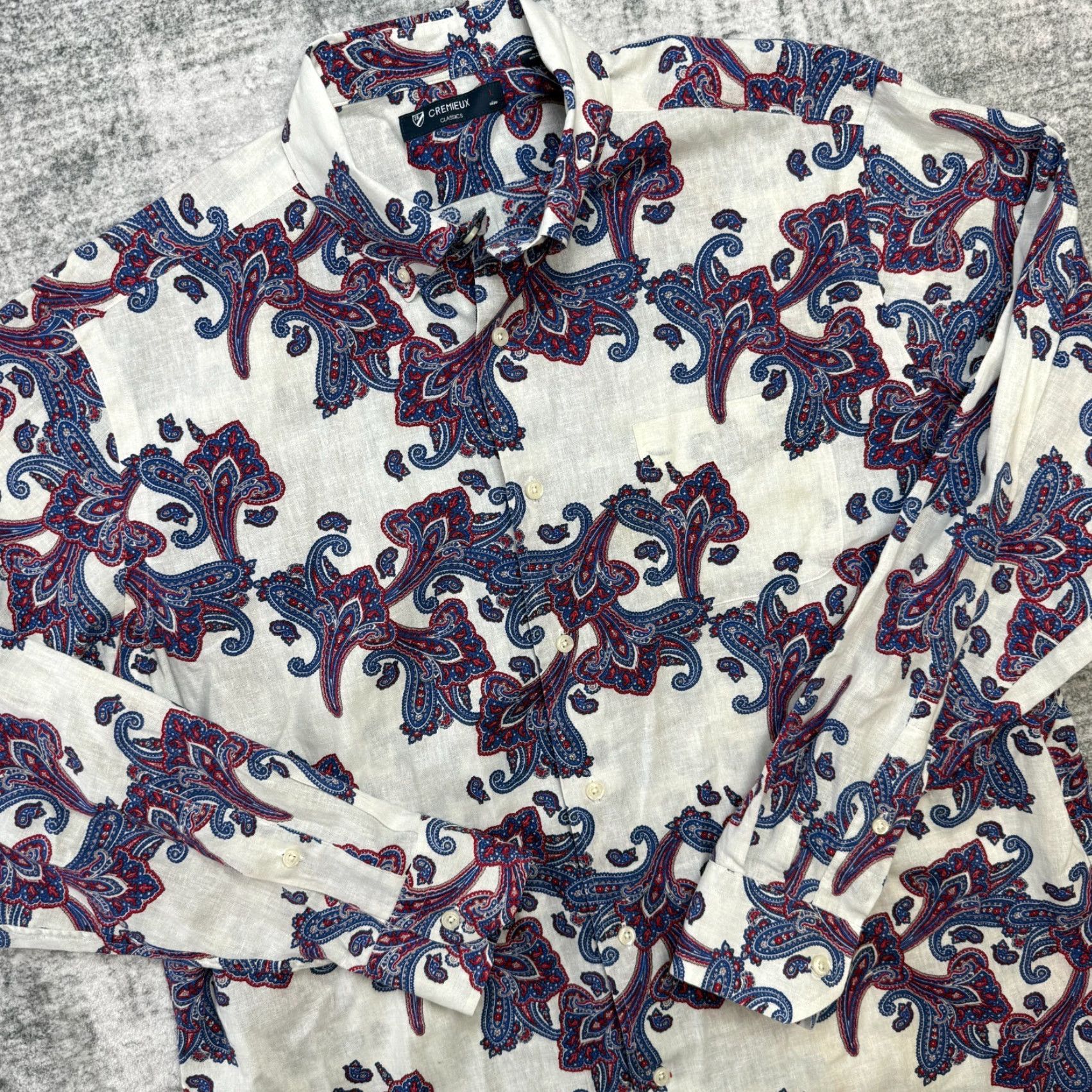 Cremieux Cremieux Shirt Mens Large White Paisley Linen Blend Button Down Party Retro READ Size US L / EU 52-54 / 3 - 2 Thumbnail