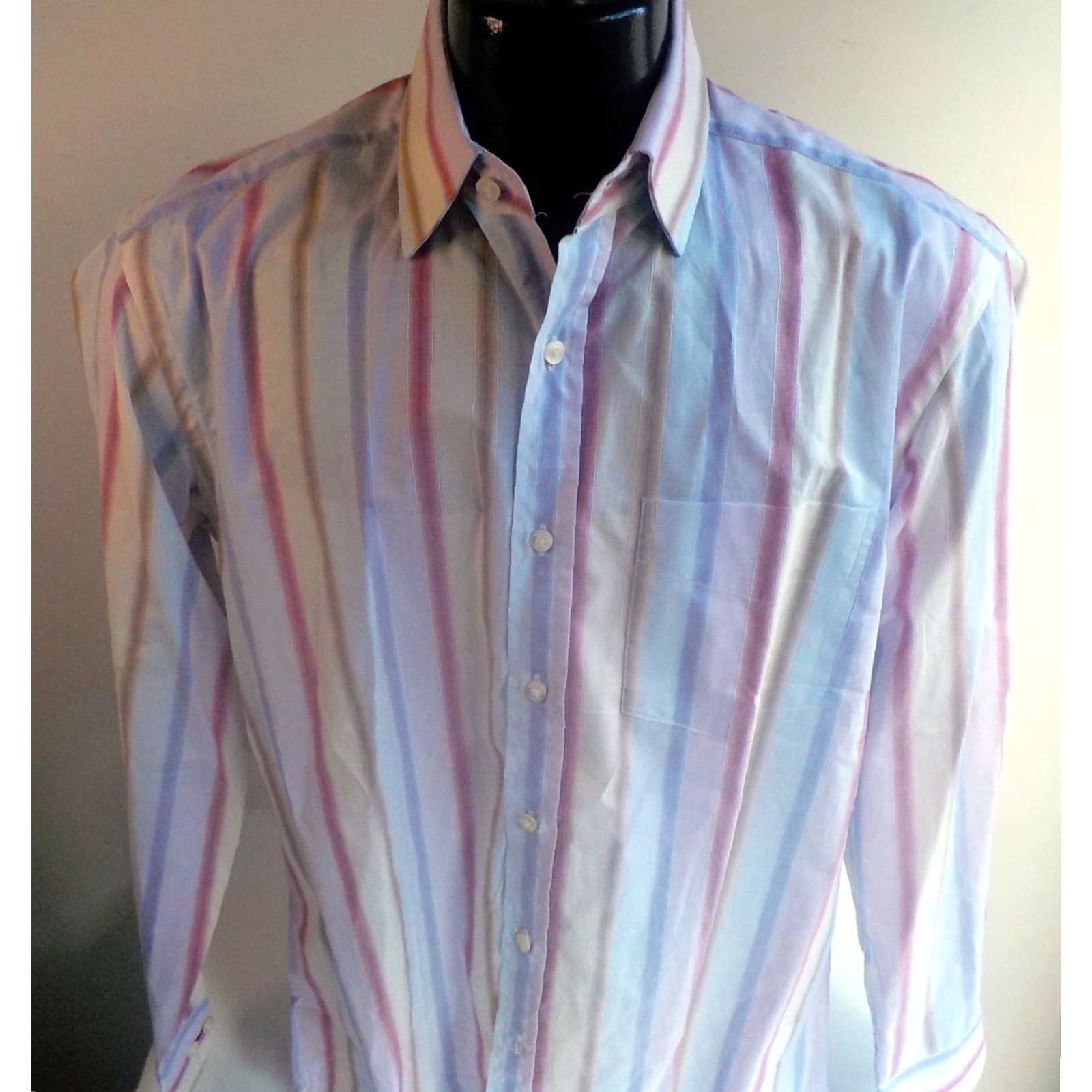 Paul Smith PAUL SMITH Dress Shirt Striped Lilac Beige Red Brown Purple 15 1/2 Spread Collar Long Sleeve 100% Cotton Made in Italy Mens Size 40R - 2 Thumbnail