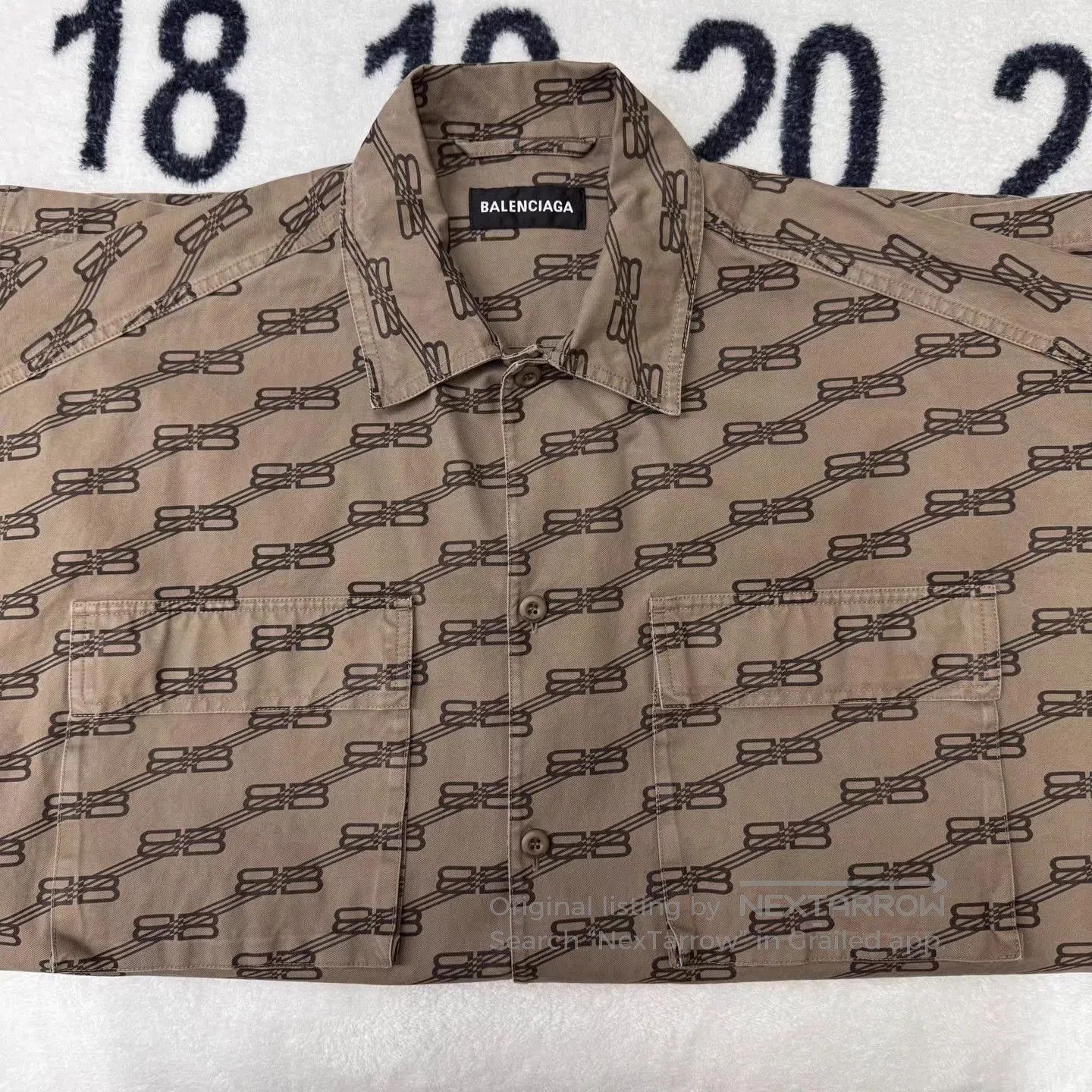 Balenciaga Brown Patterned Short Sleeve Utility Shirt XL. Size US XL / EU 56 / 4 - 5 Thumbnail