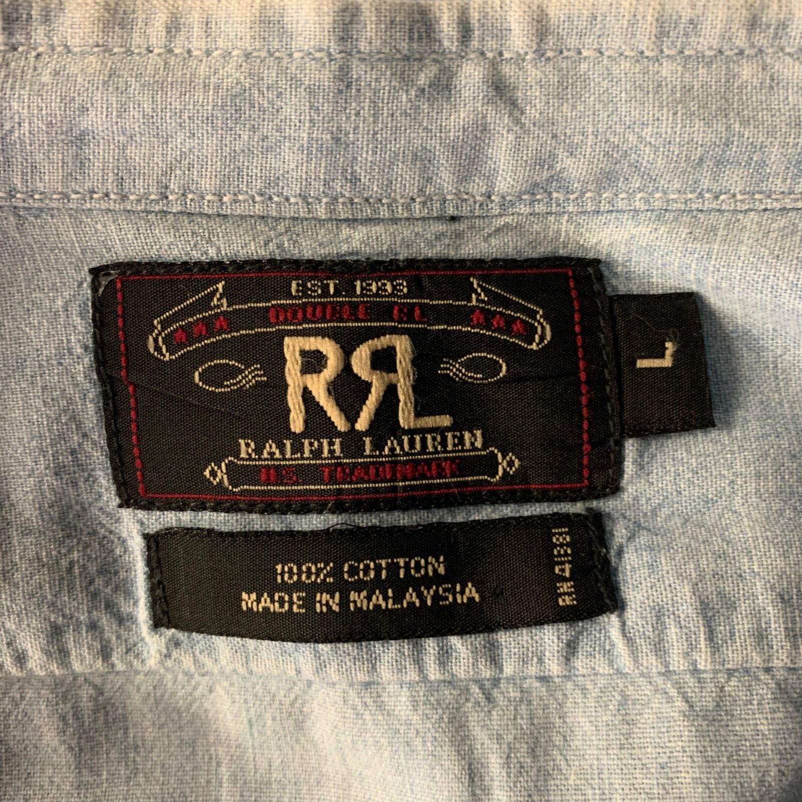 Ralph Lauren RRL RALPH LAUREN L Light Blue Band Collar Long Sleeve Shirt Size US L / EU 52-54 / 3 - 5 Thumbnail