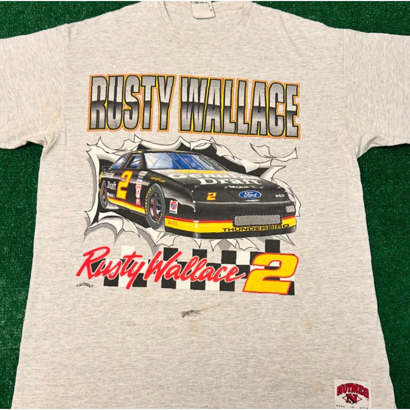 Nutmeg VINTAGE NASCAR Rusty Wallace 90s Shirt Mens XL Double Sided VTG Gray 1990s Cars Sports Hip Hop Break Through Size US XL / EU 56 / 4 - 5 Thumbnail