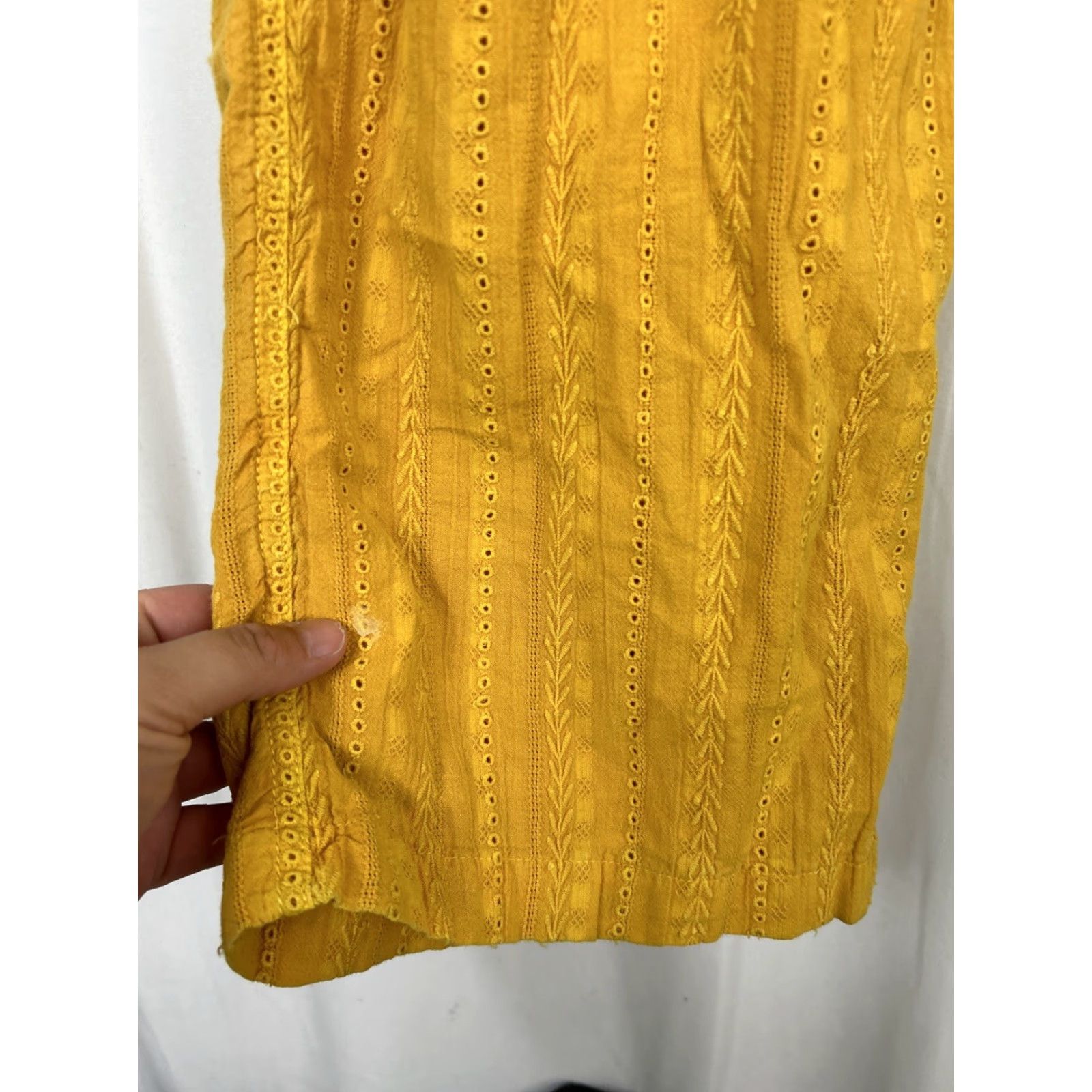 Vintage Sundance Womens Pants Medium Yellow Eyelet Patch Pocket Wide-Leg Stains Chambray Cotton Baggy Casual Spring Summer Size 32" / US 10 / IT 46 - 7 Thumbnail