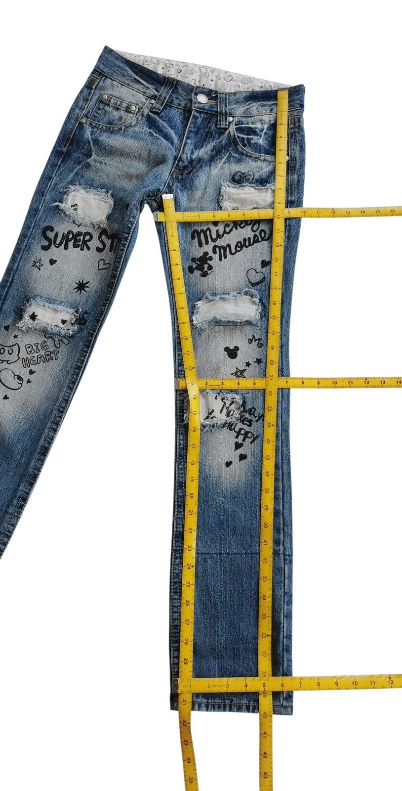 Anime Vintage Mickey Mouse Denim Distressed Jeans Size US 29 - 11 Thumbnail