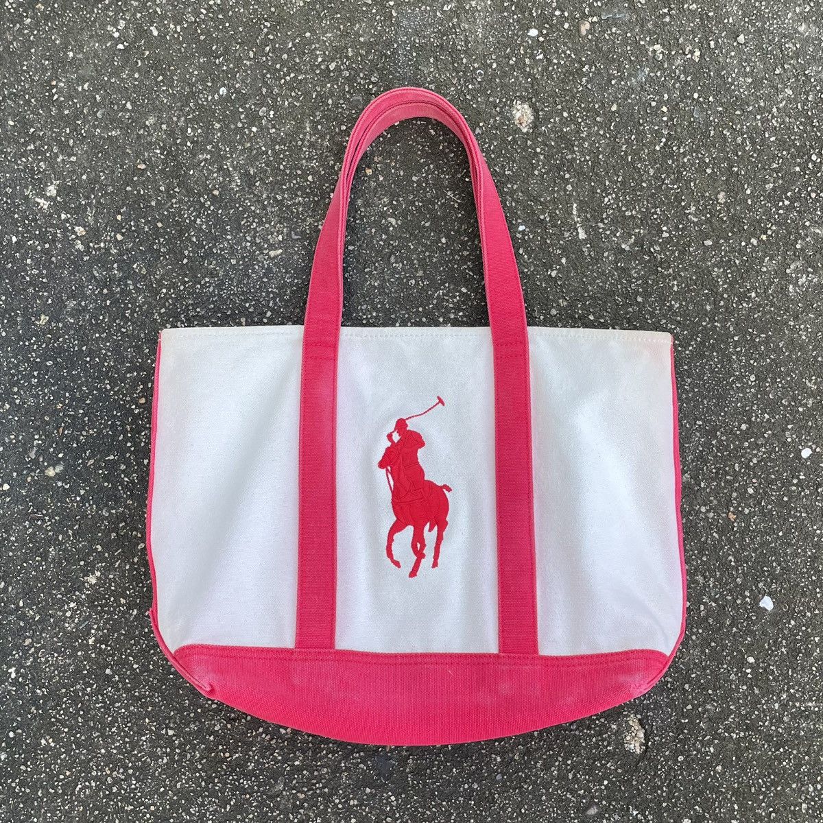 Polo Ralph Lauren × Vintage Vintage 90s Ralph Lauren Big Ponny Red White Canvas Tote Size ONE SIZE - 1 Thumbnail