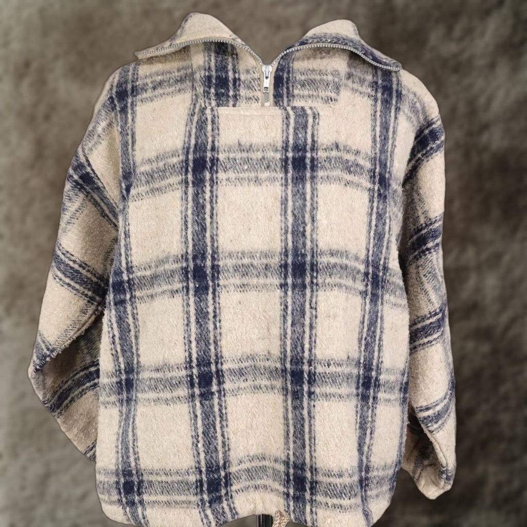 Vintage Earth Ragz Sweater Mens Medium Beige Blue Plaid Quarter Zip Pullover Warm Size US M / EU 48-50 / 2 - 1 Thumbnail