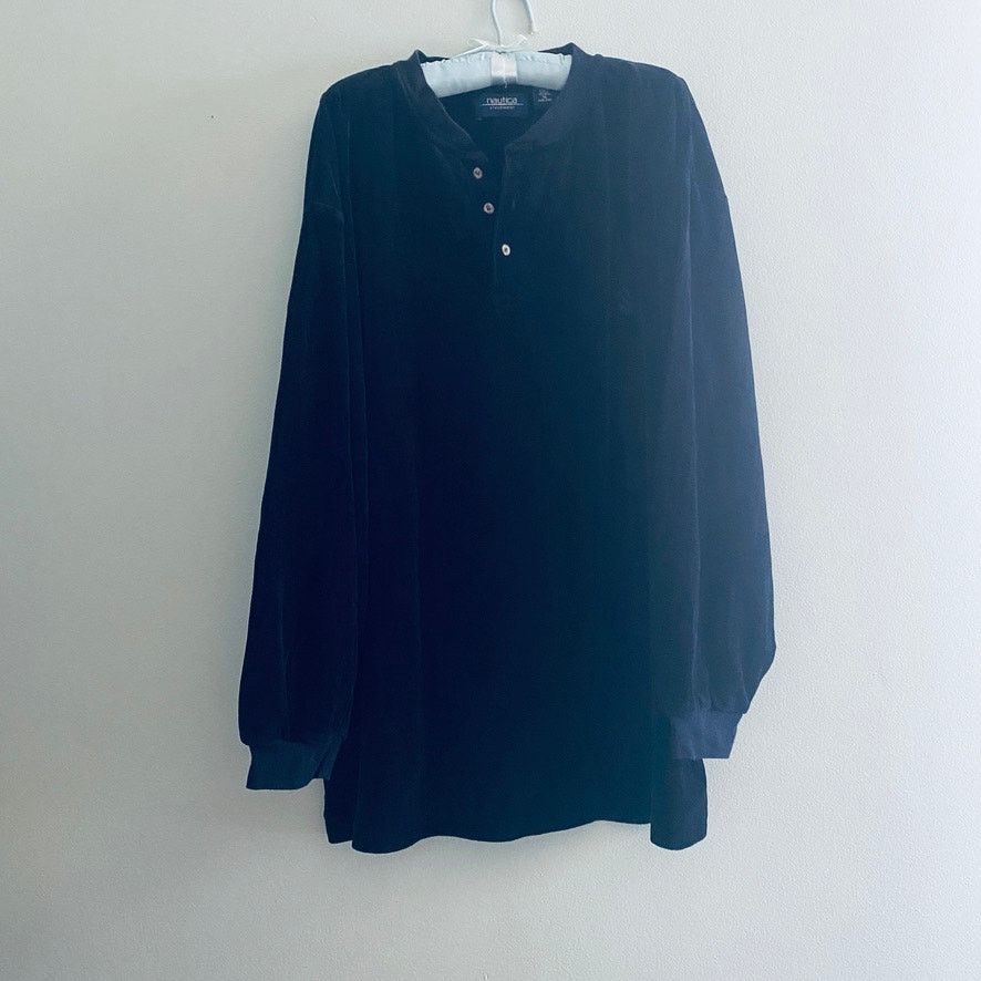 Nautica Nautica black velour henley Size US XL / EU 56 / 4 - 2 Thumbnail
