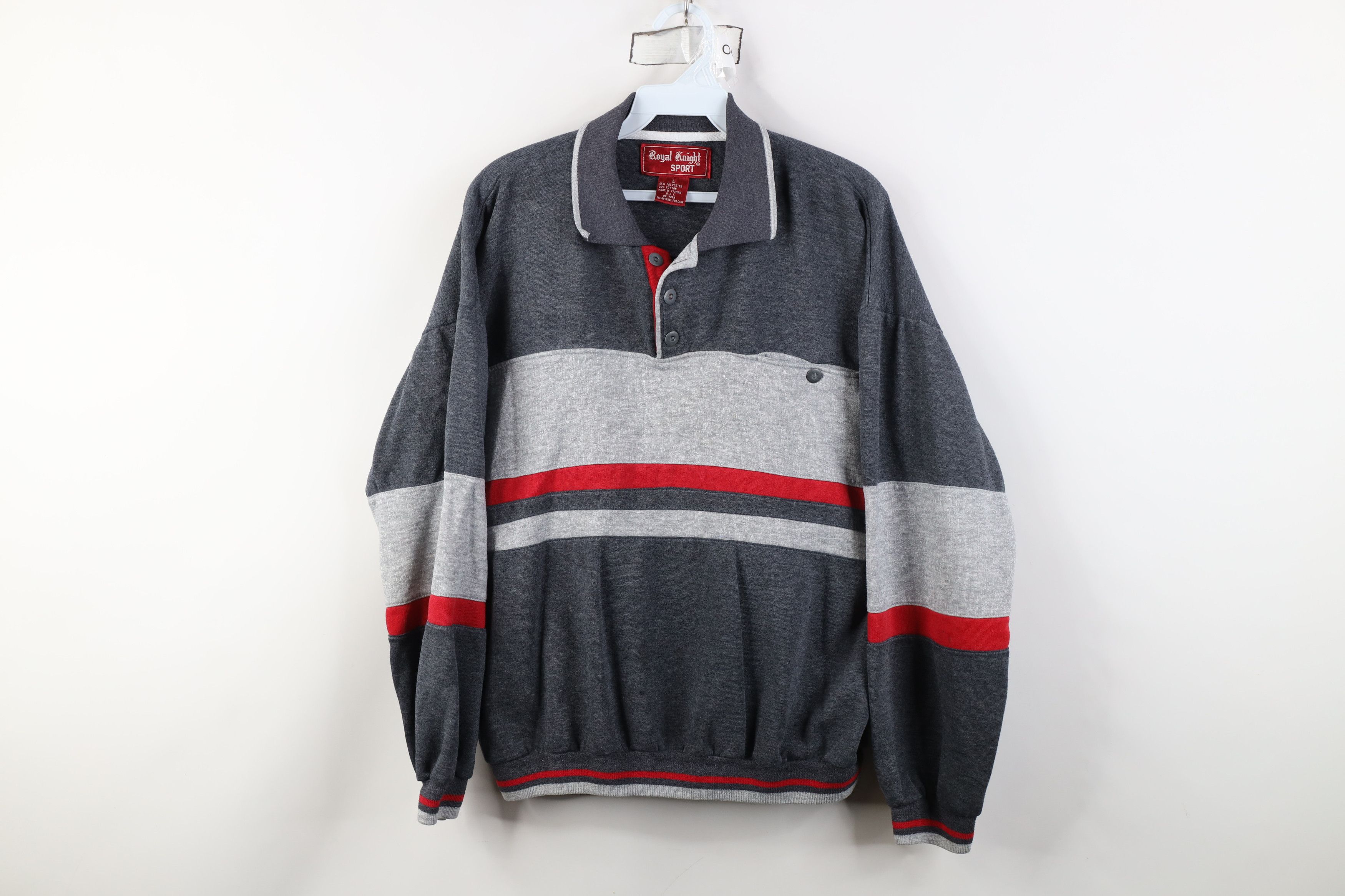 Vintage Vintage 90s Streetwear Block Pullover Collared Sweatshirt Size US L / EU 52-54 / 3 - 1 Thumbnail