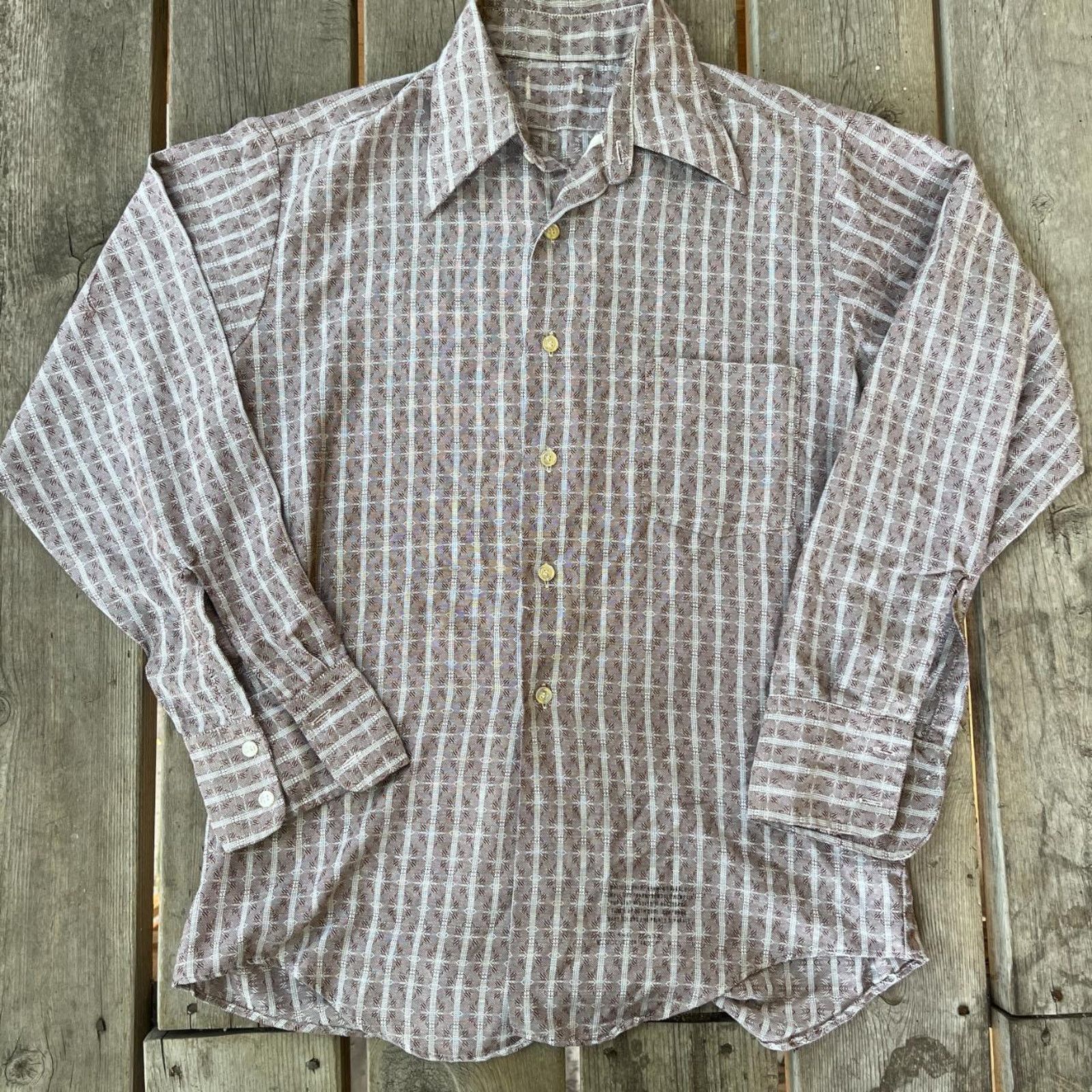 Vintage 70s Cotton Selvedge Patterned Mens Collared Button Up Shirt Size US L / EU 52-54 / 3 - 3 Thumbnail