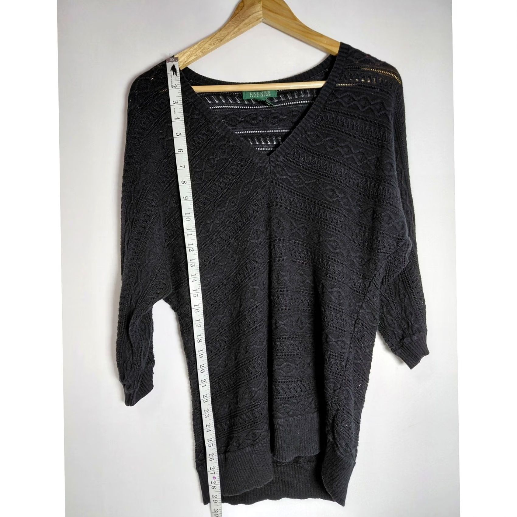 Ralph Lauren LAUREN RALPH LAUREN V-Neck Knit Sweater Black Solid 3/4 Sleeve Women Size M Size M / US 6-8 / IT 42-44 - 6 Thumbnail