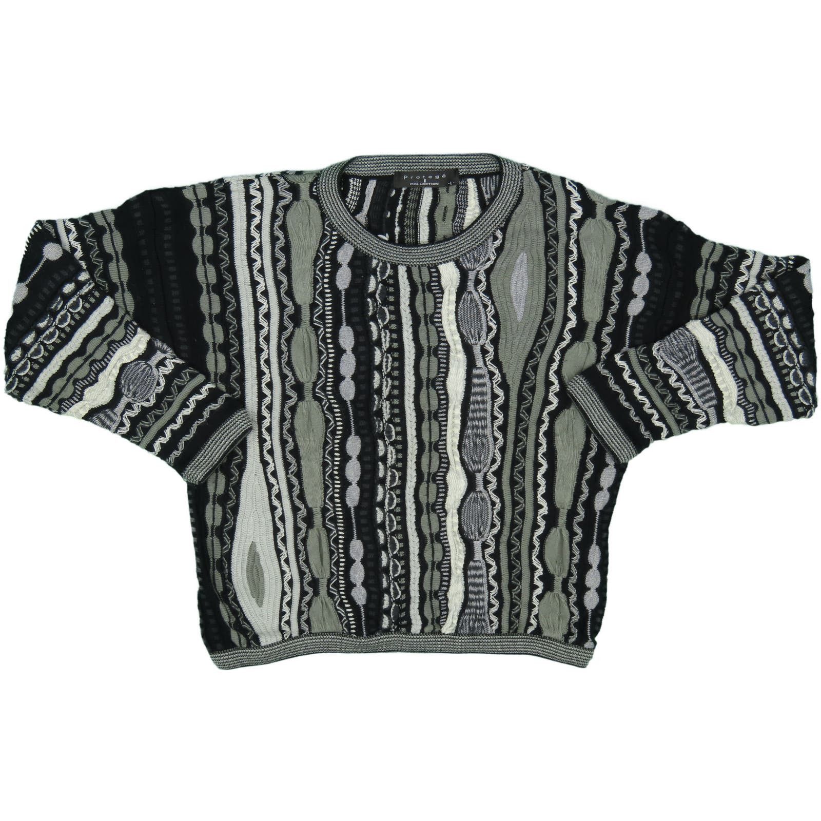 image of Protege Mercerized 3D Knit Hip Hop Kanye Biggie Cosby Coogi Sweater in Black, Men's (Size Medium)