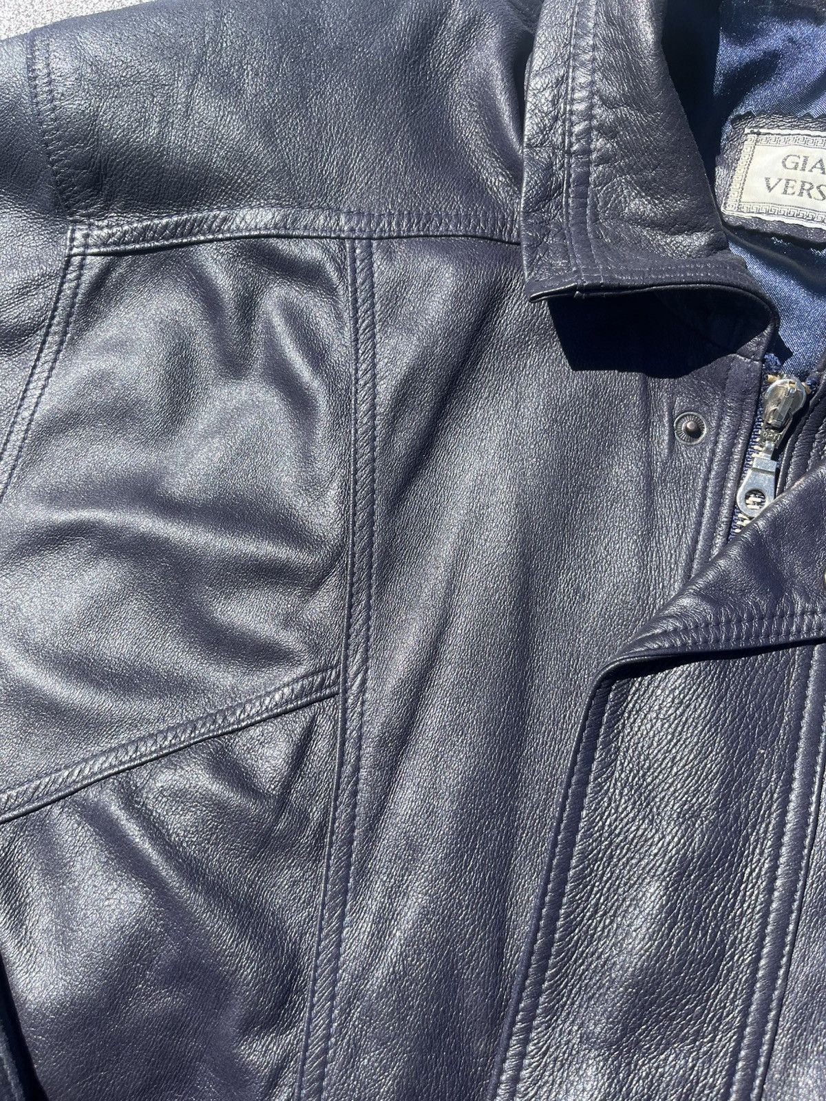 Versace × Vintage VINTAGE 90s GIANNI VERSACE BLUE LEATHER JACKET AUTHENTIC Size US XL / EU 56 / 4 - 5 Thumbnail