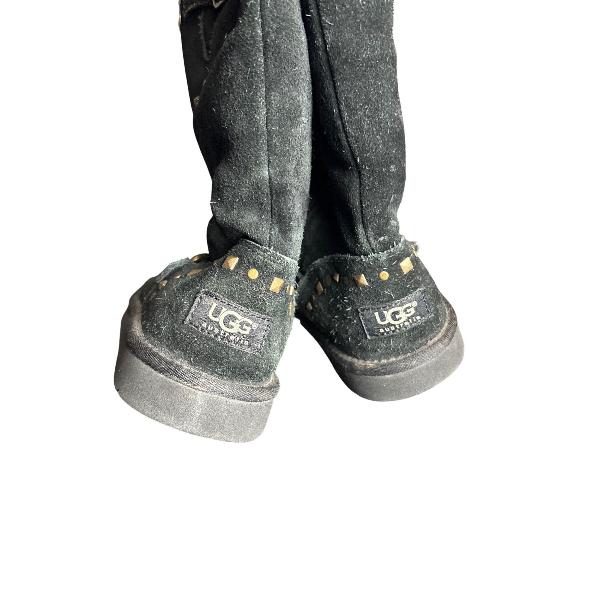 Ugg Ugg Black Suede Mid-Calf Boots With Shearling Lining & Gold Size US 4 / IT 34 - 3 Thumbnail