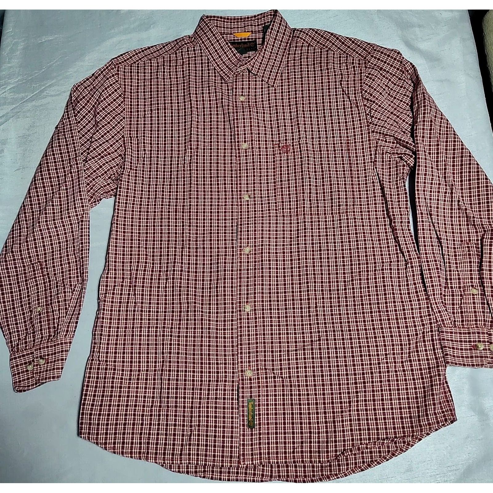 Timberland TIMBERLAND WEATHER GEAR Men Large Burgundy Check 100% Cotton Button-Up Shirt Size US L / EU 52-54 / 3 - 3 Thumbnail