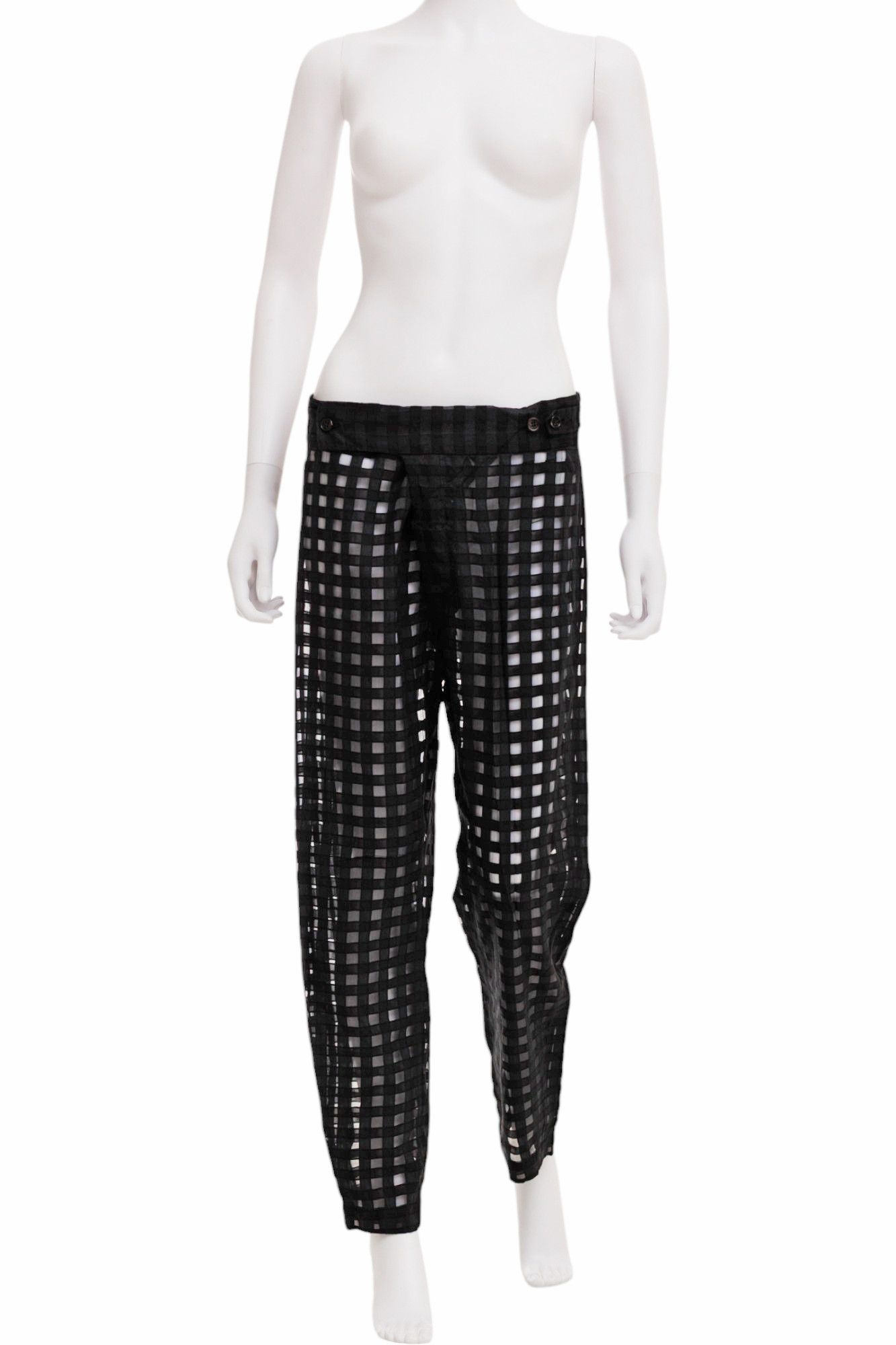 Ann Demeulemeester S/S 2016 Semitransparent Checkered Black Pants Size US 32 / EU 48 - 1 Thumbnail