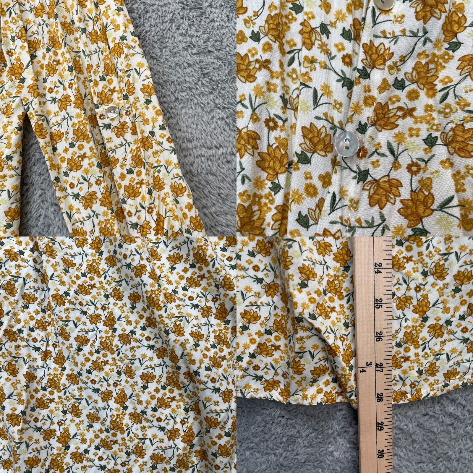 Vintage Jane And Delancey Shirt Womens M Beige Floral Roll Tab Sleeve Button Up Size M / US 6-8 / IT 42-44 - 8 Thumbnail