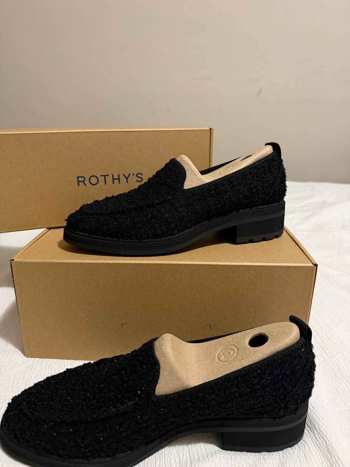 Rothy's The Lug Loafer in Black Bouclé Size US 8 / IT 38 - 1 Thumbnail