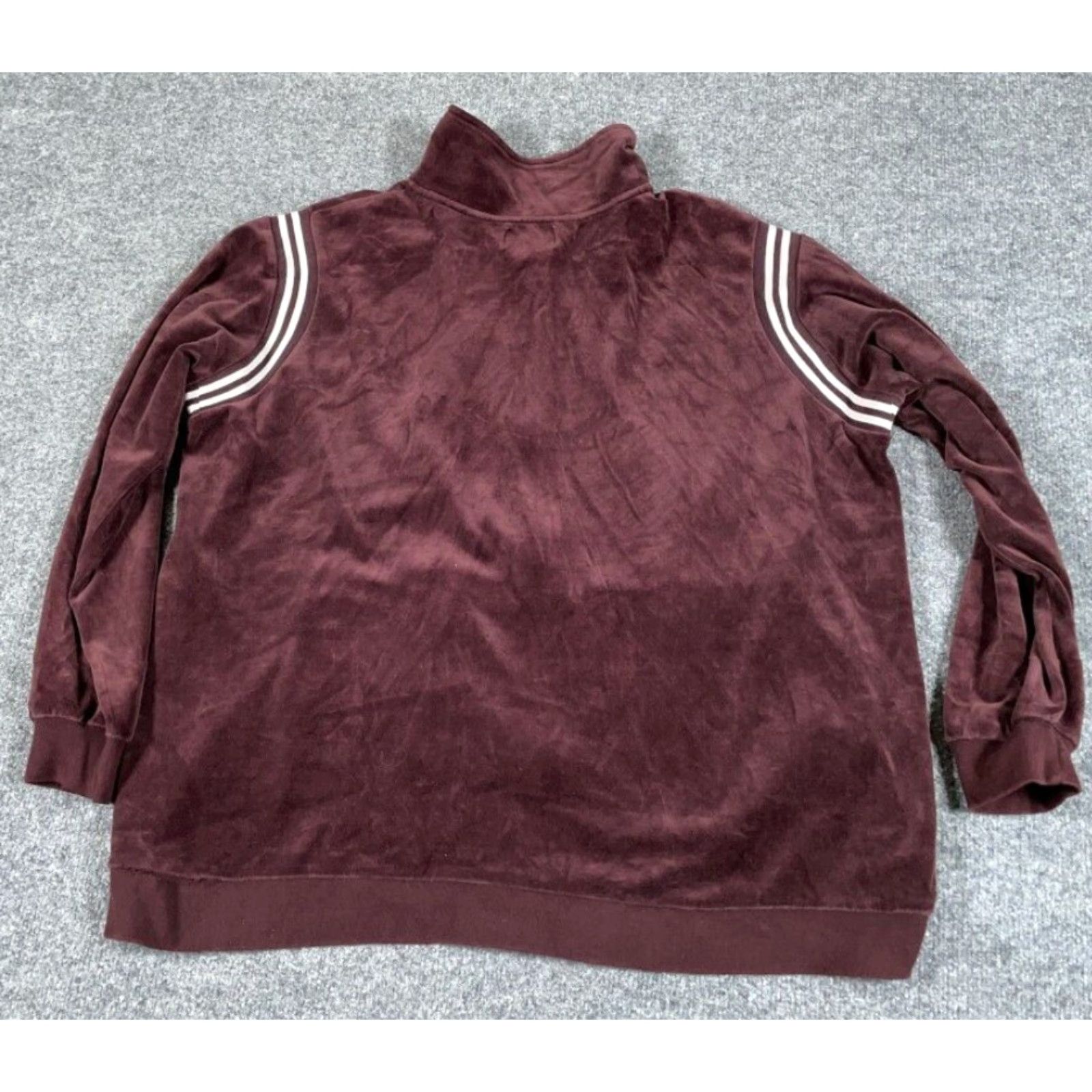 Velour New York Laundry Jacket Women's 2X Dark Red Velour Zip Full-Body Pocket Windbreaker Streetwear 80s 90s Retro Size XXL / US 16-18 / IT 52-54 - 2 Thumbnail