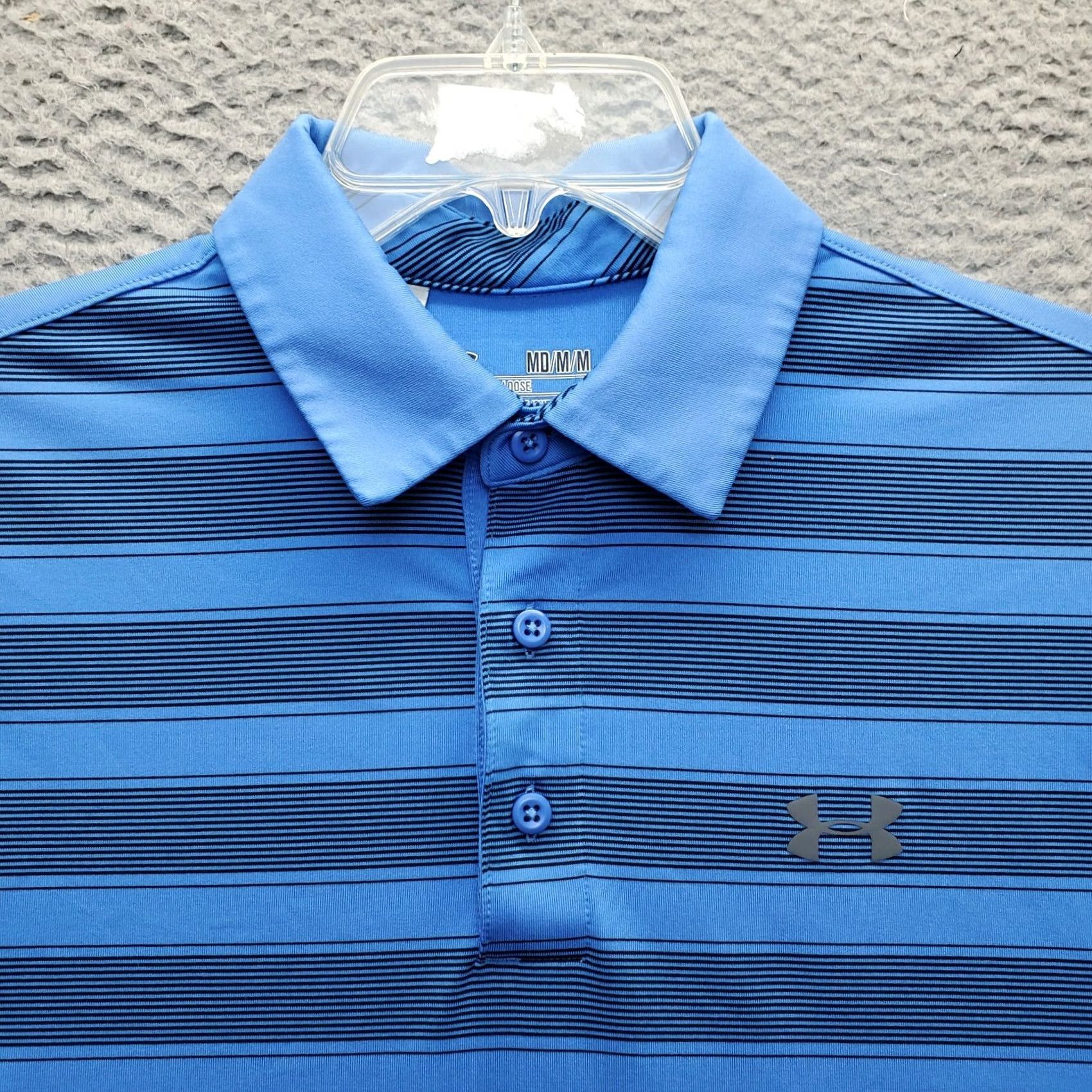 Under Armour Under Armour HeatGear Polo Shirt Mens M Blue Striped Collared Popover Size US M / EU 48-50 / 2 - 6 Thumbnail