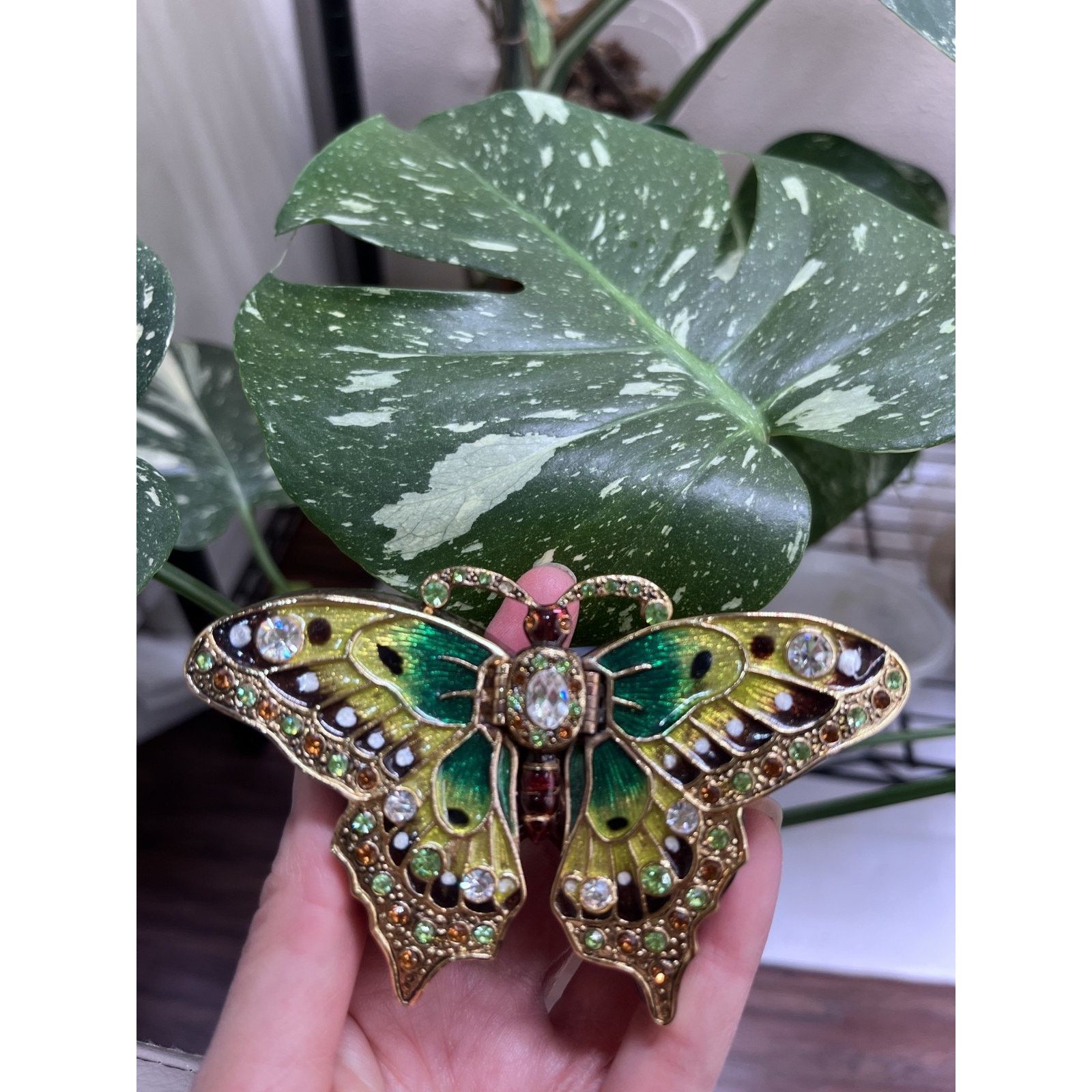 Other Vintage Enameled Yellow & Green Butterfly Trinket Box Size ONE SIZE - 6 Thumbnail