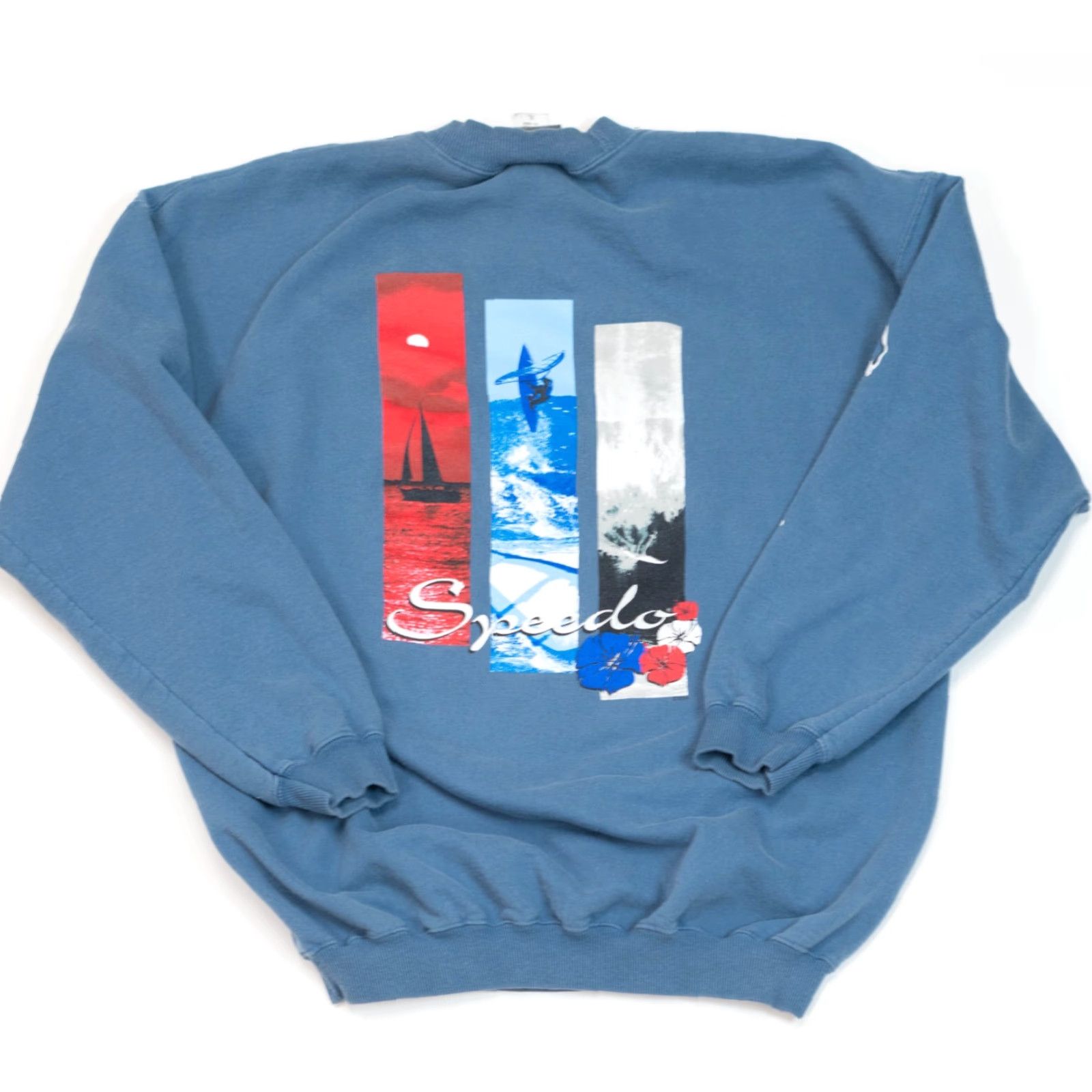 Speedo VINTAGE Speedo Crewneck Sweater Men XL Blue 90s Y2K USA Surfer Logo Plants Animals Ocean Graphic Print All Seasons Heavyweight Pullover Casual Travel Size US XL / EU 56 / 4 - 2 Thumbnail