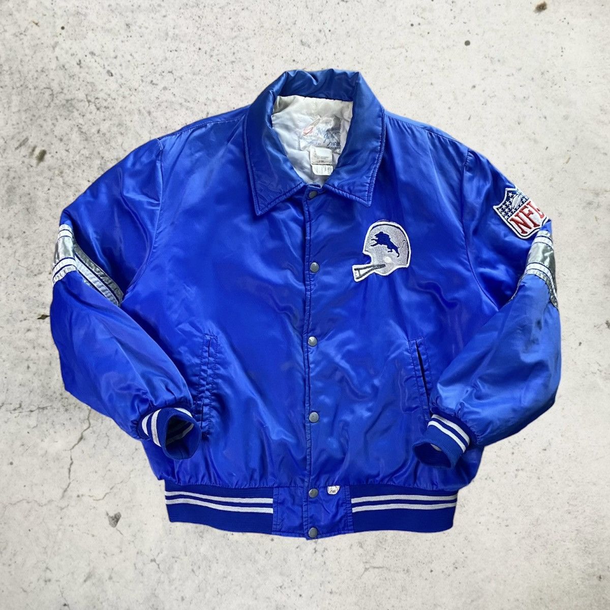 image of 90's Detroit Lions Nfl Bomber Jacket in Blue, Men's (Size Large)