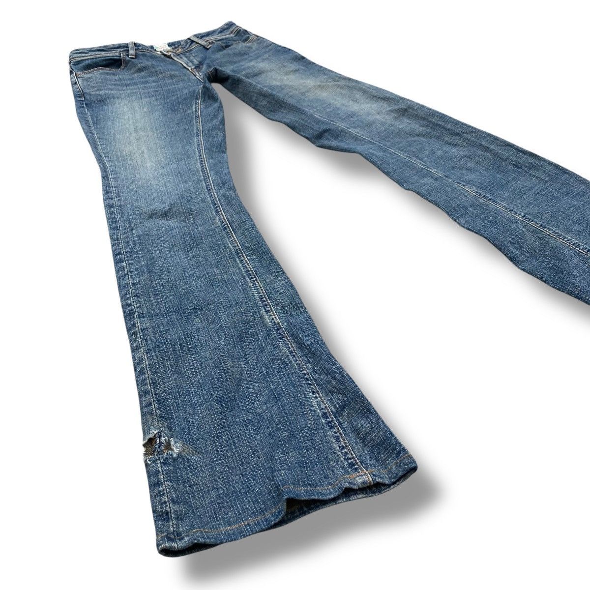If Six Was Nine 🇯🇵 VINTAGE BRAPPERS SPIRAL CUT FLARE DISTRESSED DENIM PANTS Size 28" / US 6 / IT 42 - 3 Thumbnail