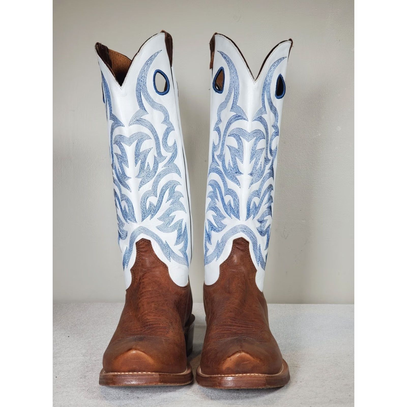 Justin Boots VINTAGE Justin Boots Bent Rail Boot Western Square Toe EE US 9 White Brown Leather Size US 9 / EU 42 - 6 Thumbnail
