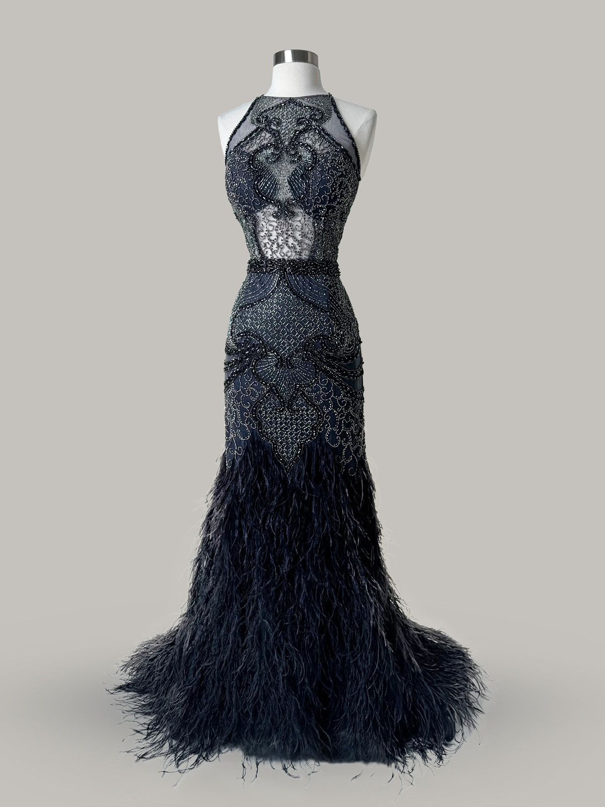 Other Brand New US 12 Jovani Feather Beaded Evening Dress Size XL / US 12-14 / IT 48-50 - 1 Thumbnail